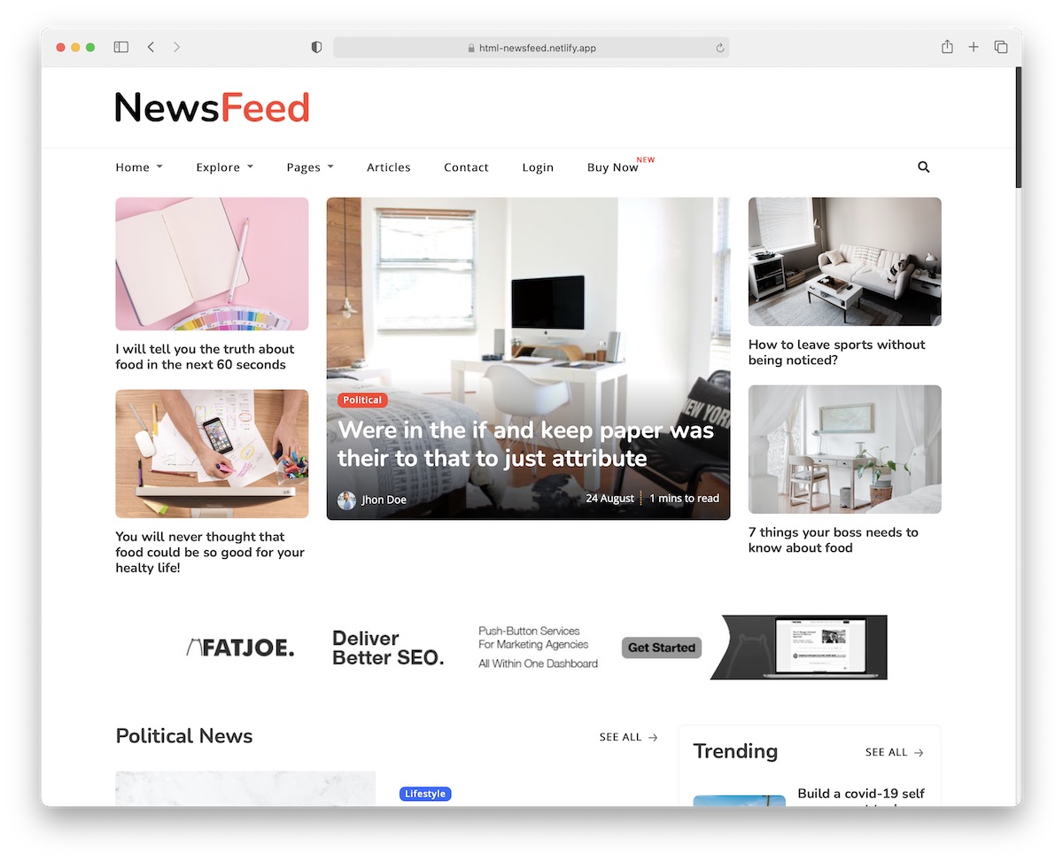newsfeed bootstrap blog template