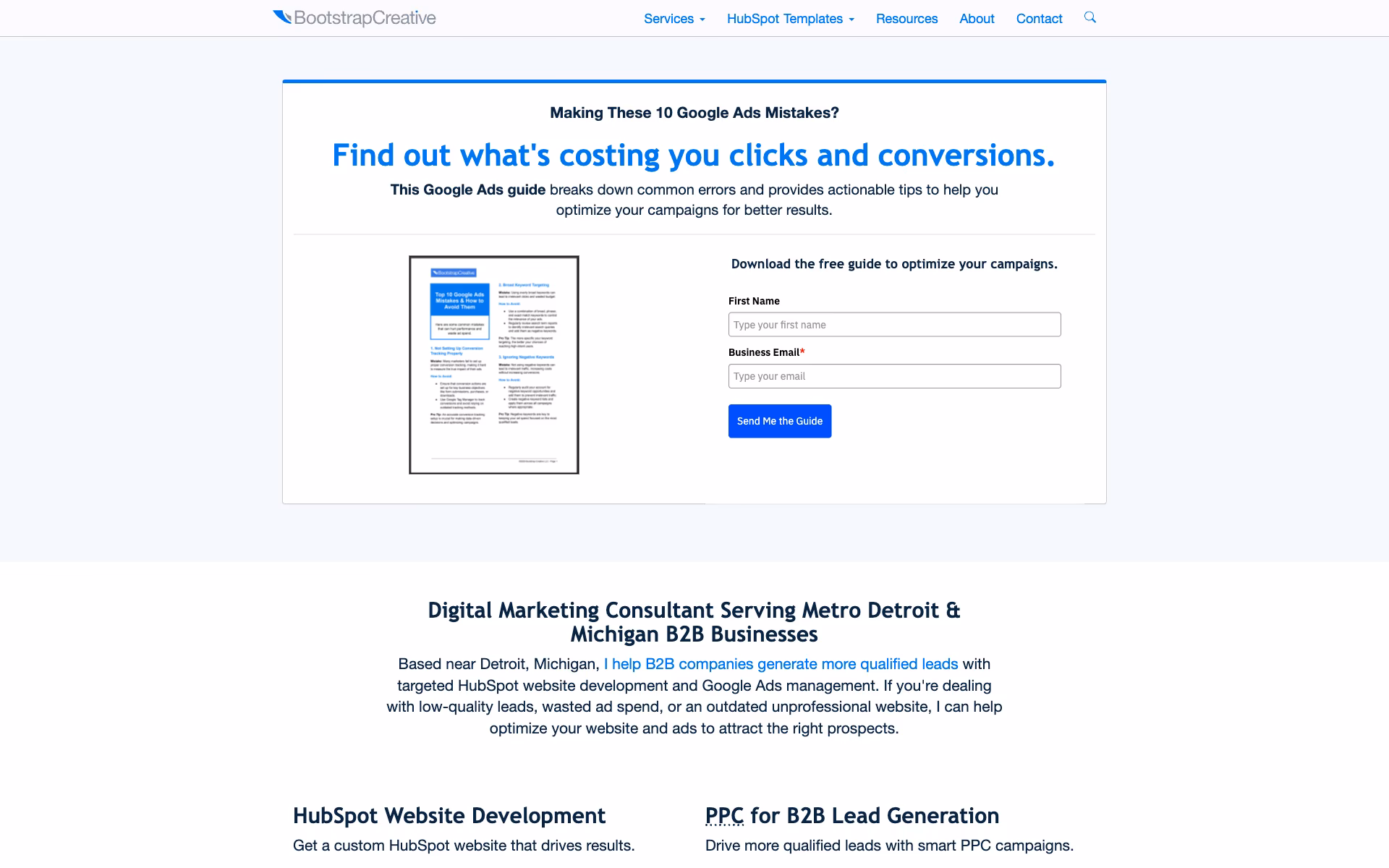 Bootstrap Creative homepage showing B2B marketing agency built with Bootstrap framework featuring clean conversion-focused design