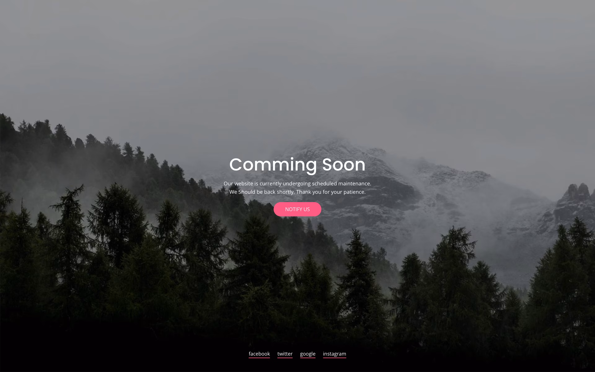 Coming Soon V18 template showcasing full-screen image slider with overlay content