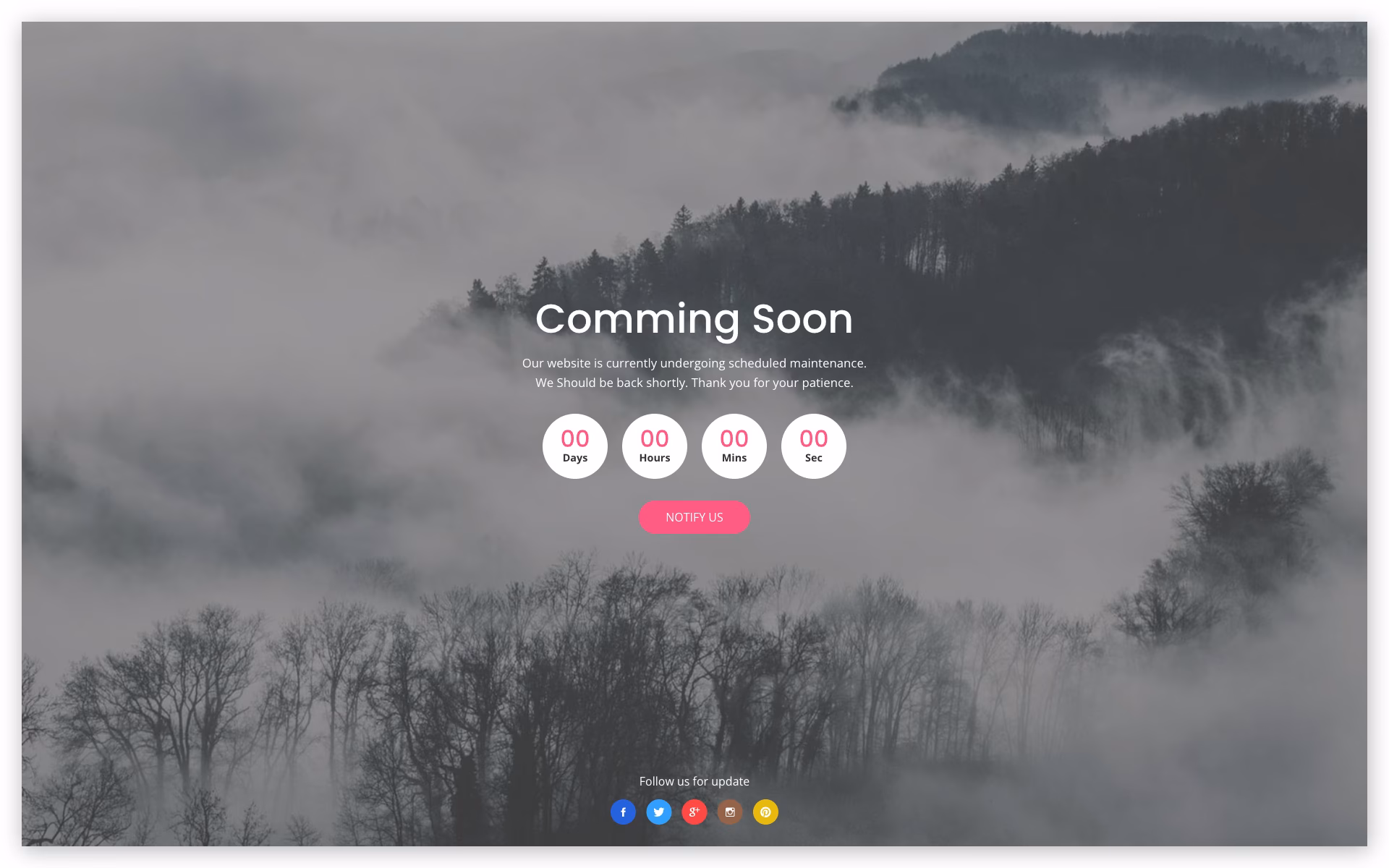 Coming Soon V20 template with mobile-first design and touch-friendly interface