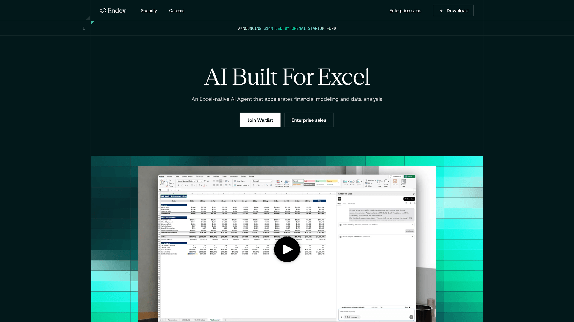 Endex - AI platform website screenshot