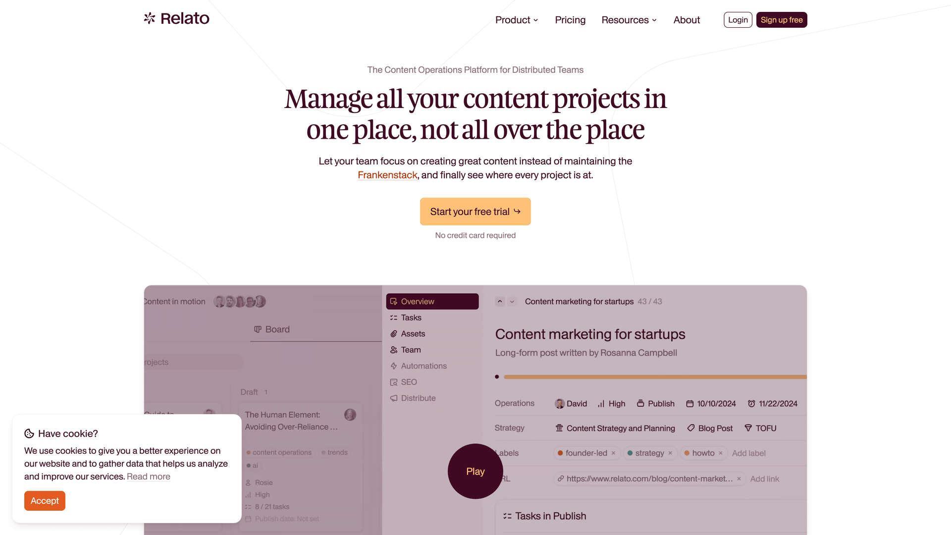 Relato - content platform website screenshot