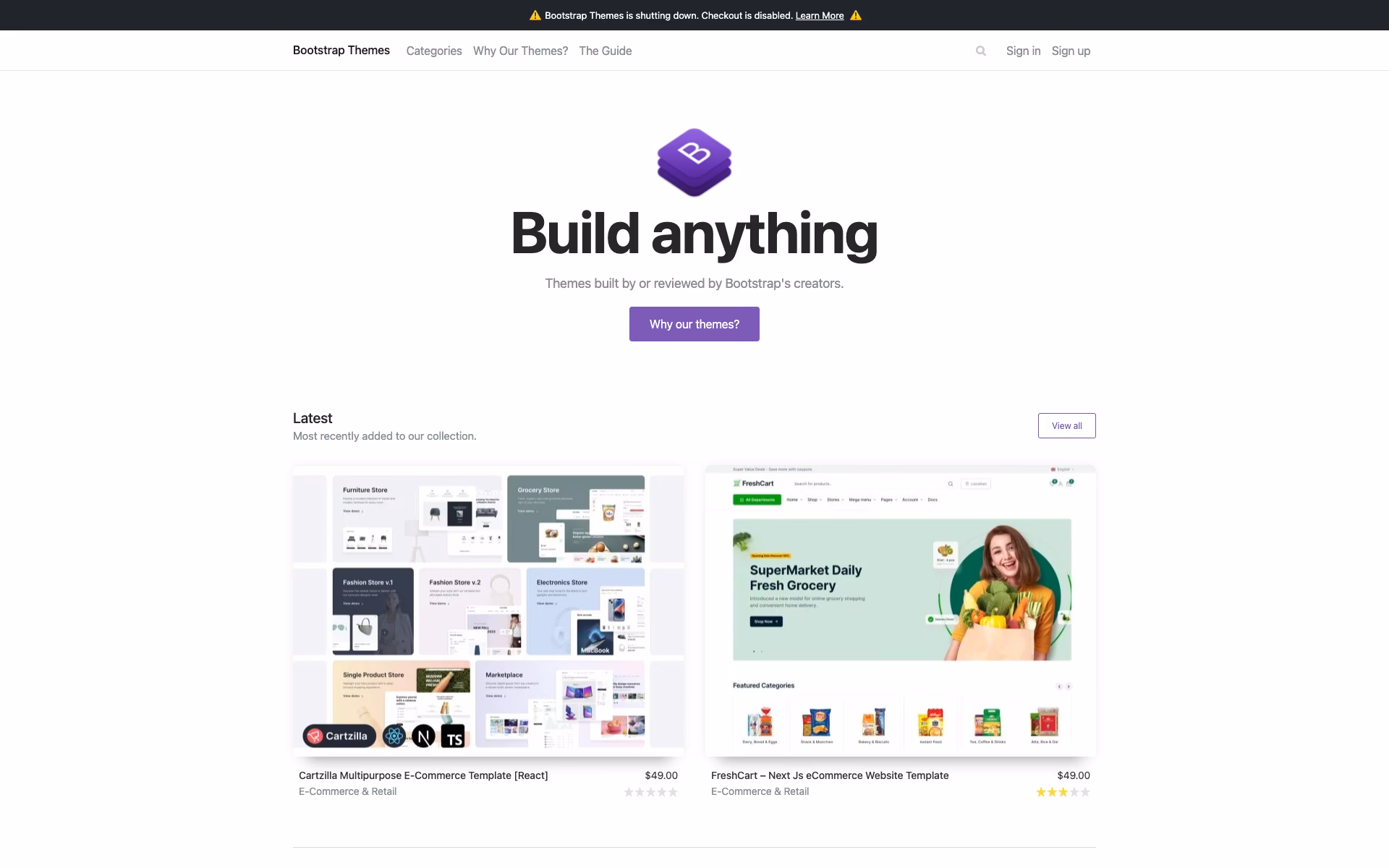 Bootstrap Themes official Bootstrap marketplace curated by the Bootstrap team showing premium professional themes