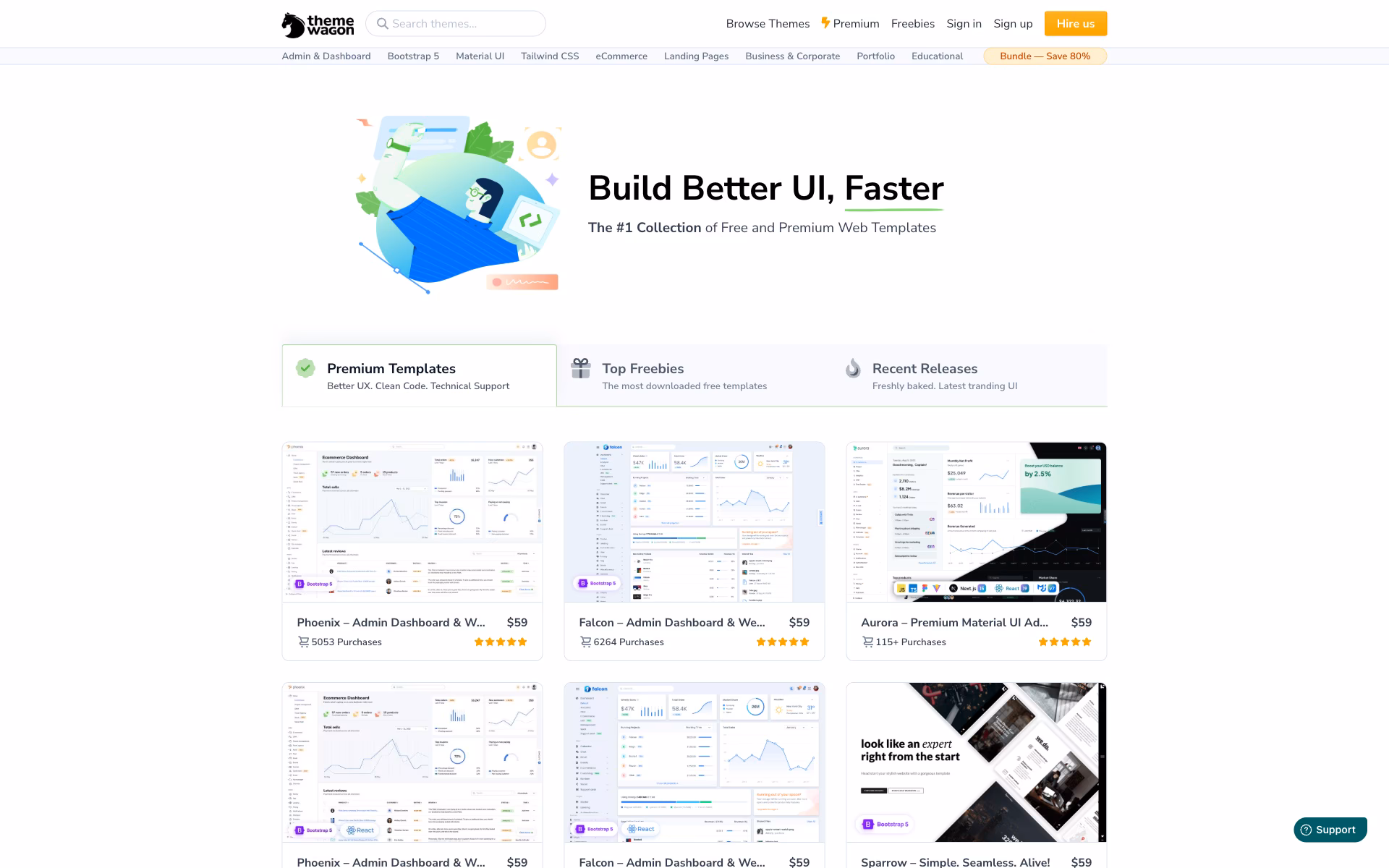 ThemeWagon Bootstrap template collection website with intuitive navigation and advanced search functionality
