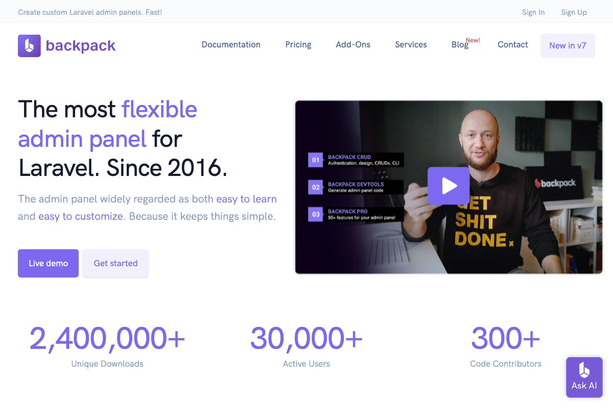 Laravel Backpack Template