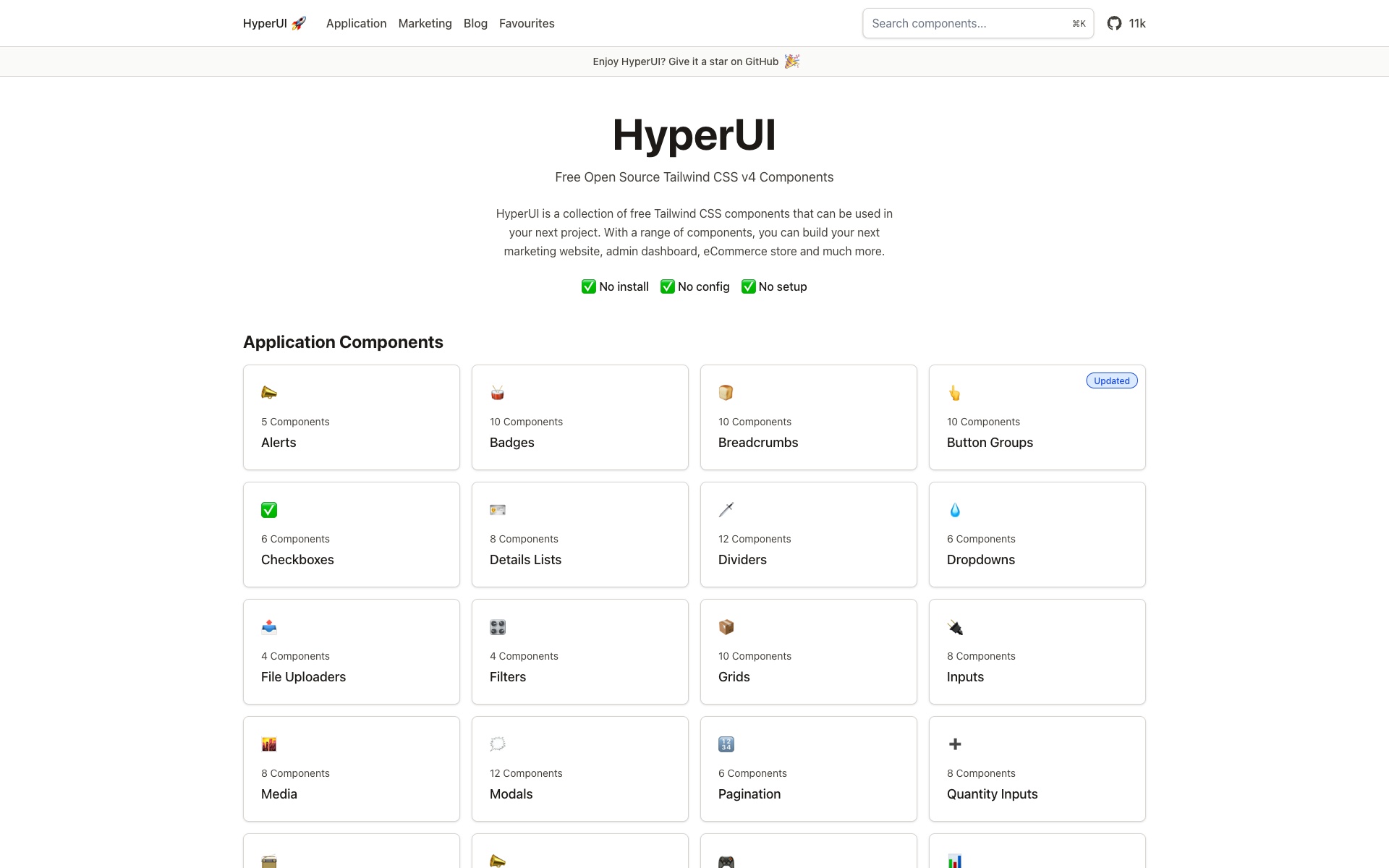 HyperUI free Tailwind CSS v4 components library with 226+ UI components