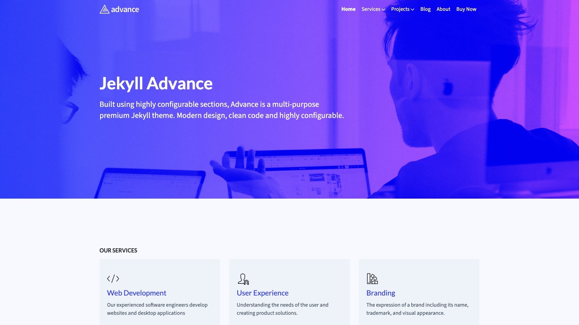 Jekyll Advance - Premium Multi-Purpose Jekyll Theme with Configurable Homepage Services Portfolio and Blog