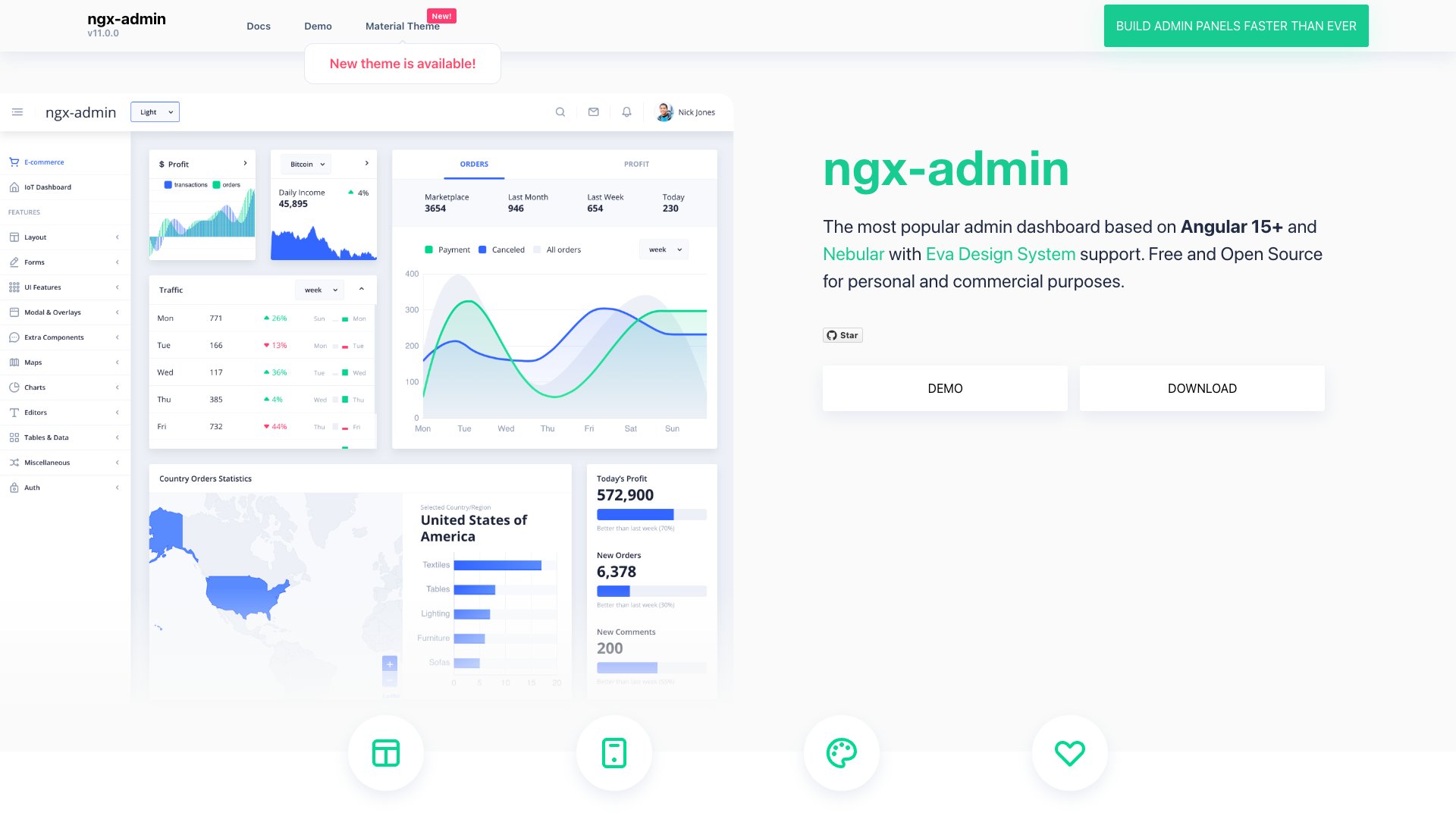 ngx-admin - Most starred Angular admin dashboard with Nebular UI and Material Design themes