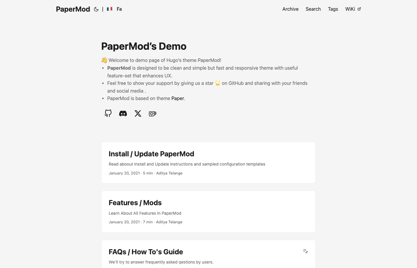 PaperMod - Most Popular Free Hugo Blog Theme with Light Dark Mode and Zero JS Dependencies