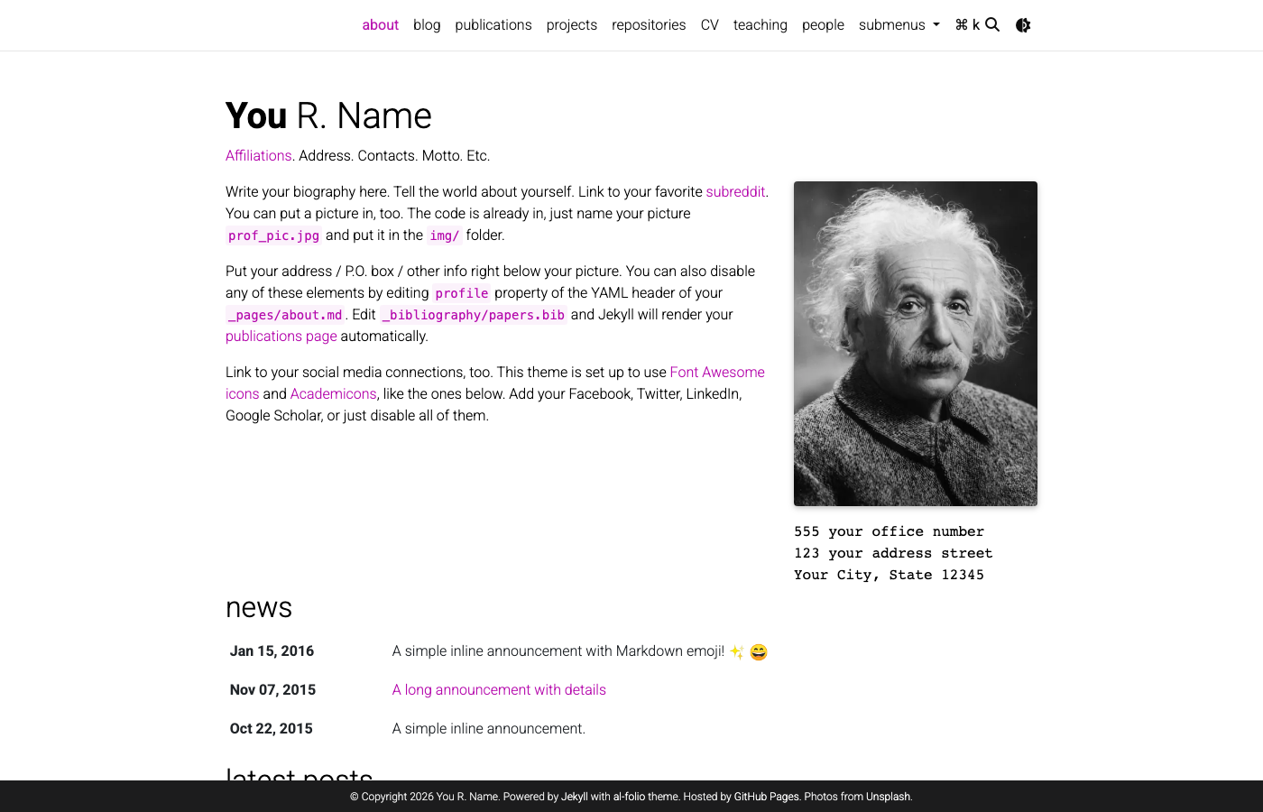 al-folio - Free Jekyll Academic Theme with Light/Dark Mode, Google Scholar Badges, and Jupyter Notebook Integration