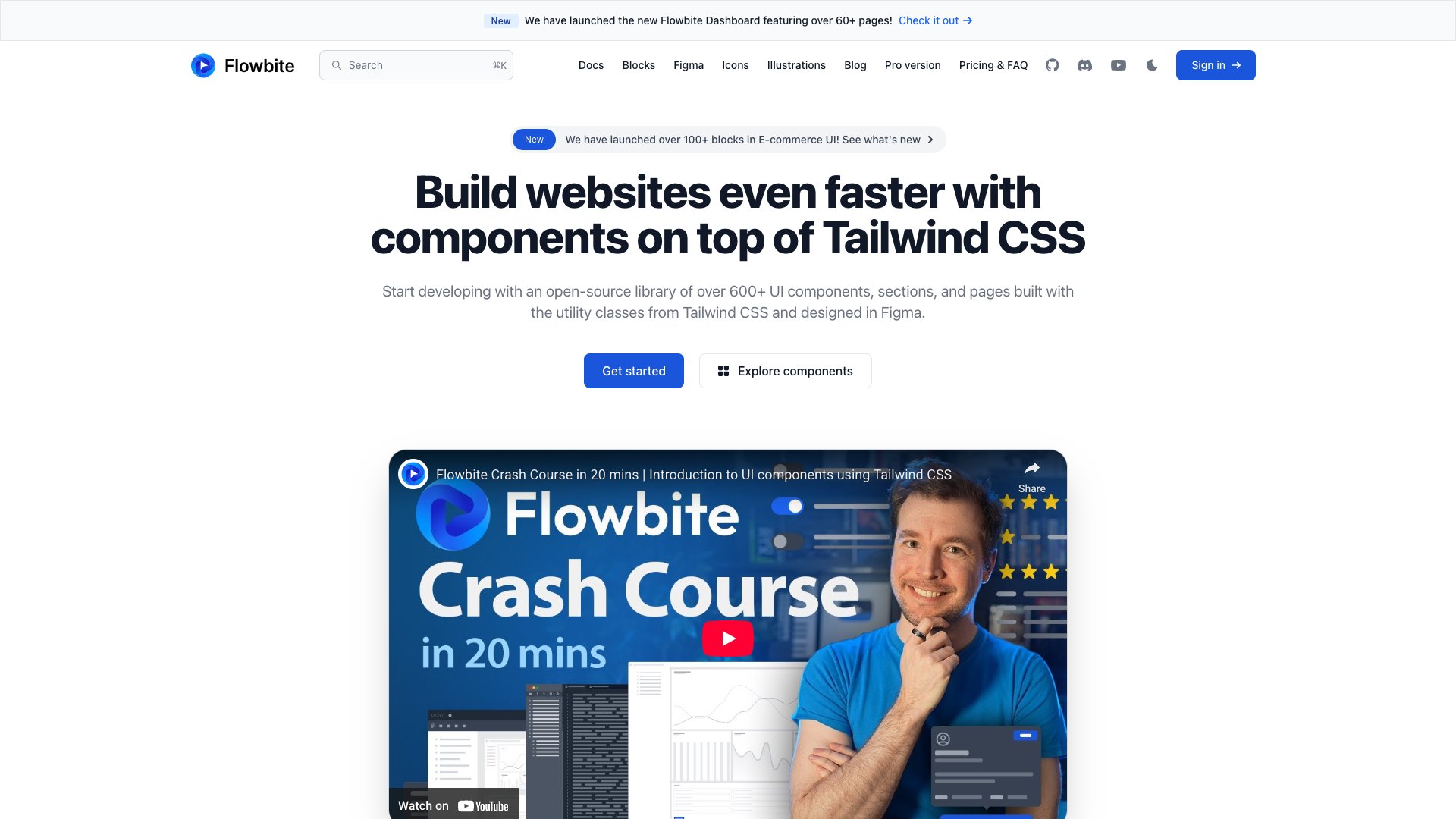 Flowbite - Open-source Tailwind CSS UI component library with 400+ sections