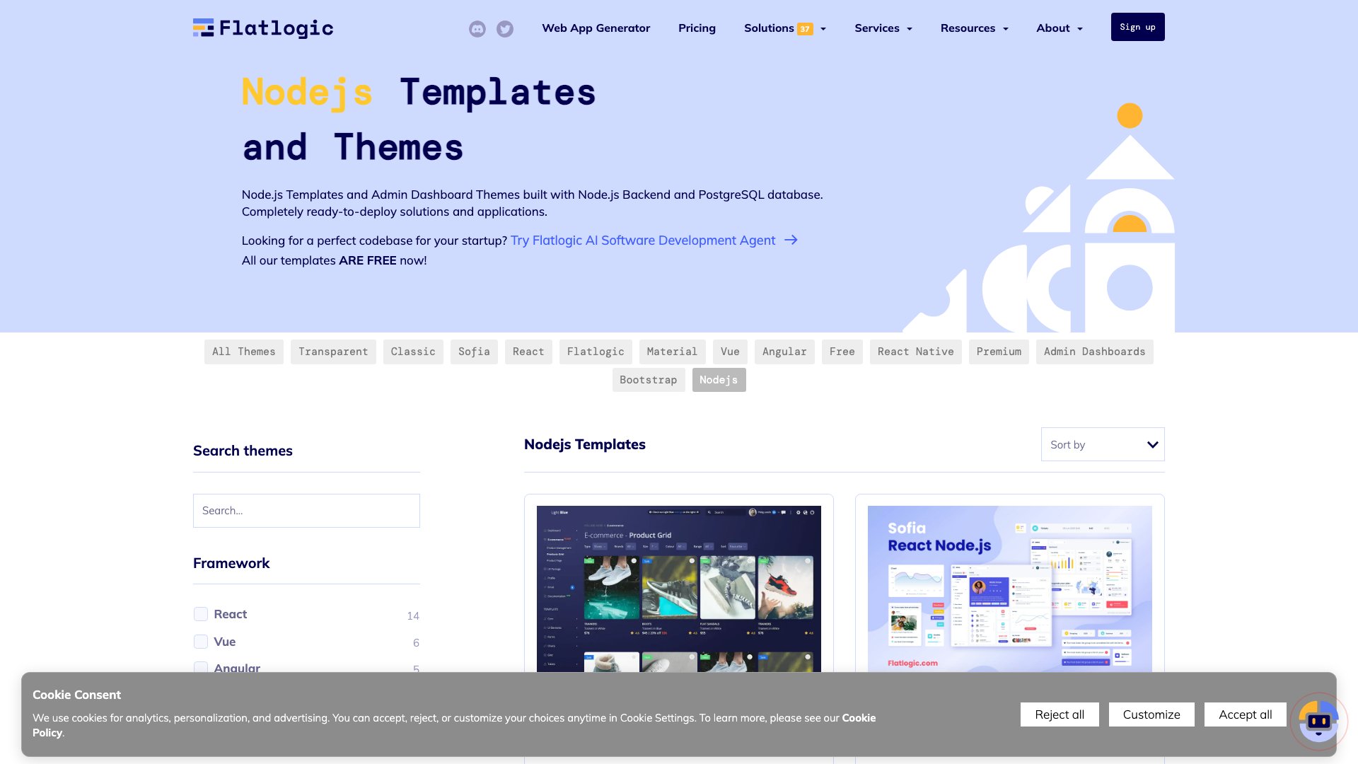 Flatlogic Templates - Full-stack React and Node.js admin dashboards with PostgreSQL and authentication