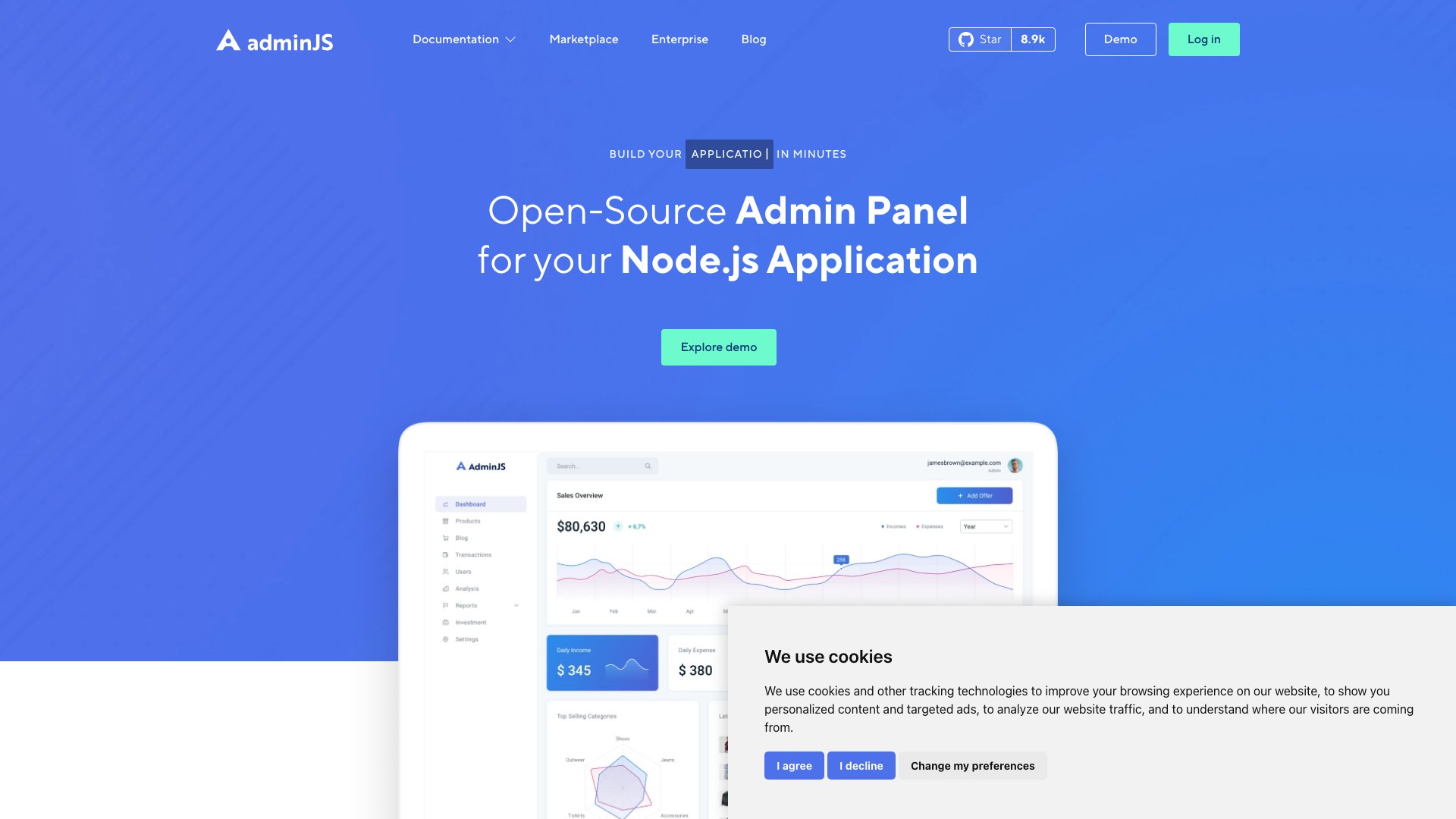 AdminJS - Auto-generated CRUD admin panel for Node.js with support for Sequelize, TypeORM, Prisma, and Mongoose