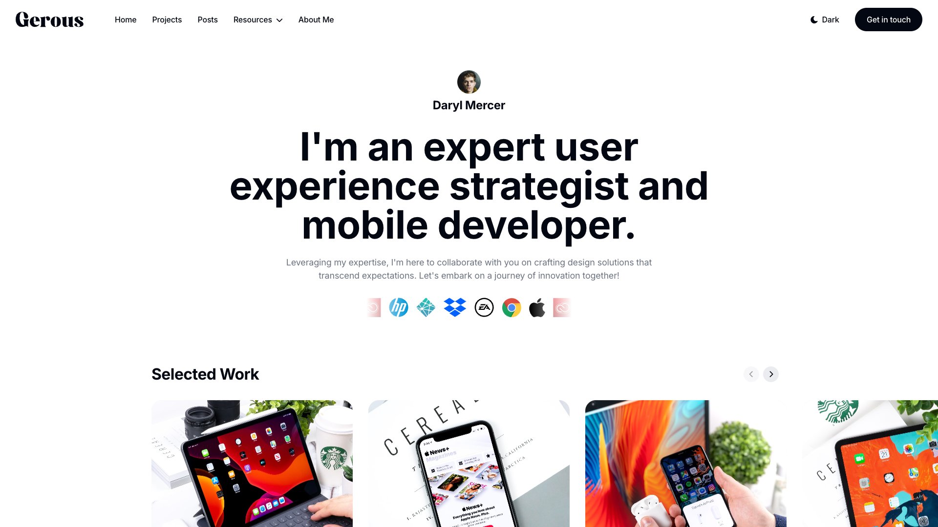 Gerous - Premium Modern Portfolio Hugo Theme with Project Slider Dark Mode and High Lighthouse Score