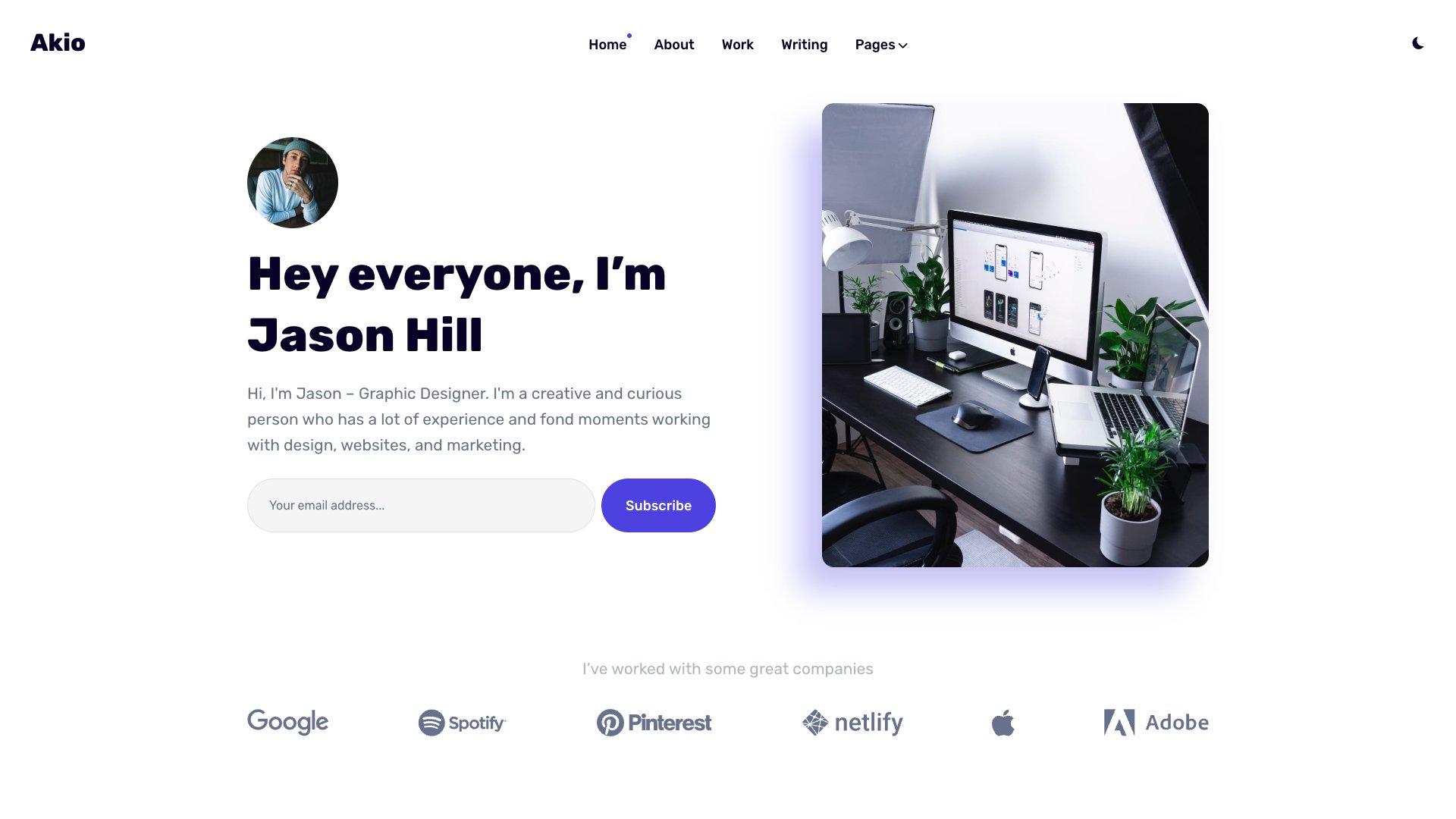 Akio - Premium Creative Portfolio Jekyll Theme with Brand Logos Testimonials and Light Dark Mode Support