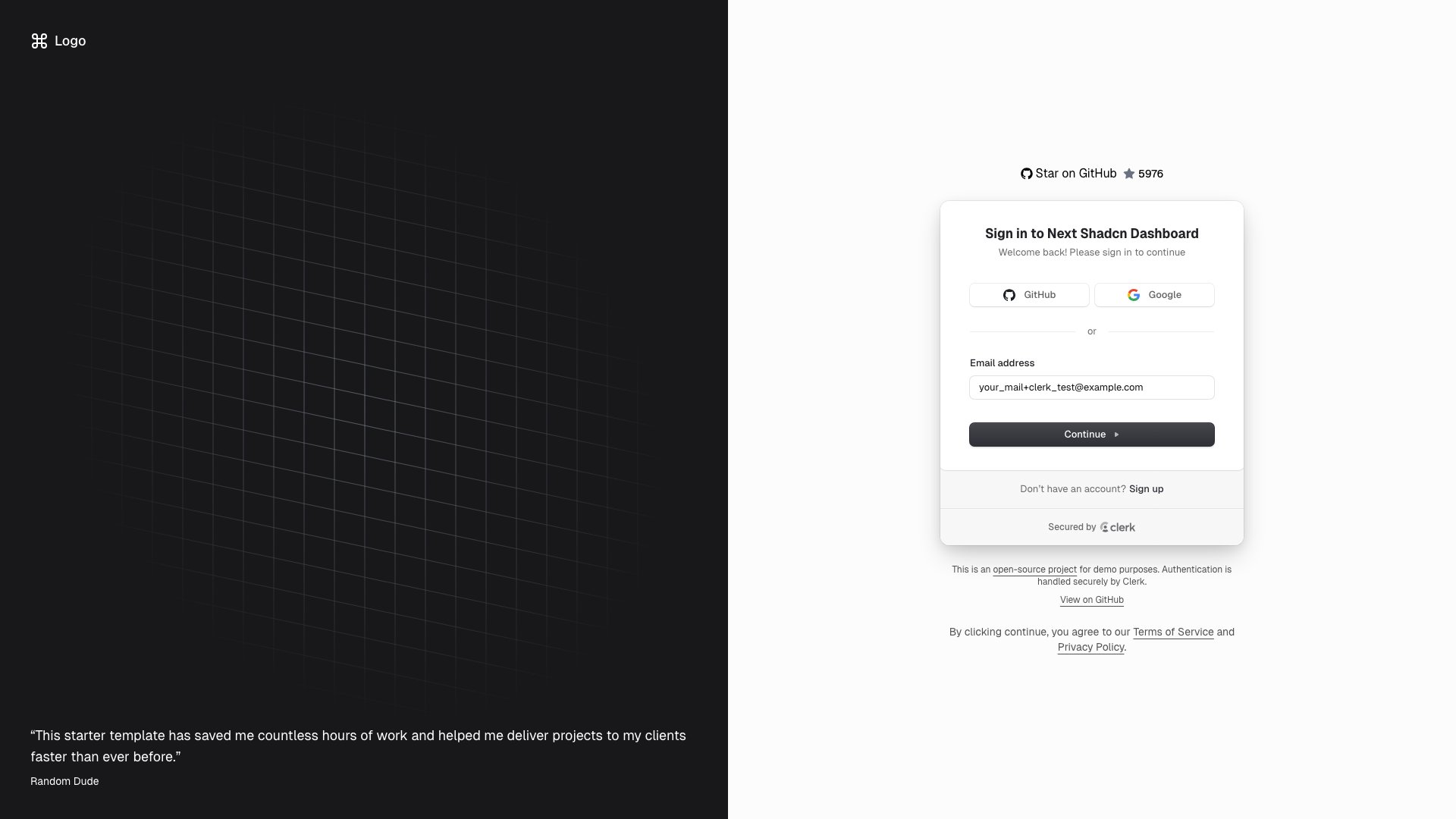 Next Shadcn Dashboard Starter - Production-ready Next.js Admin with shadcn UI