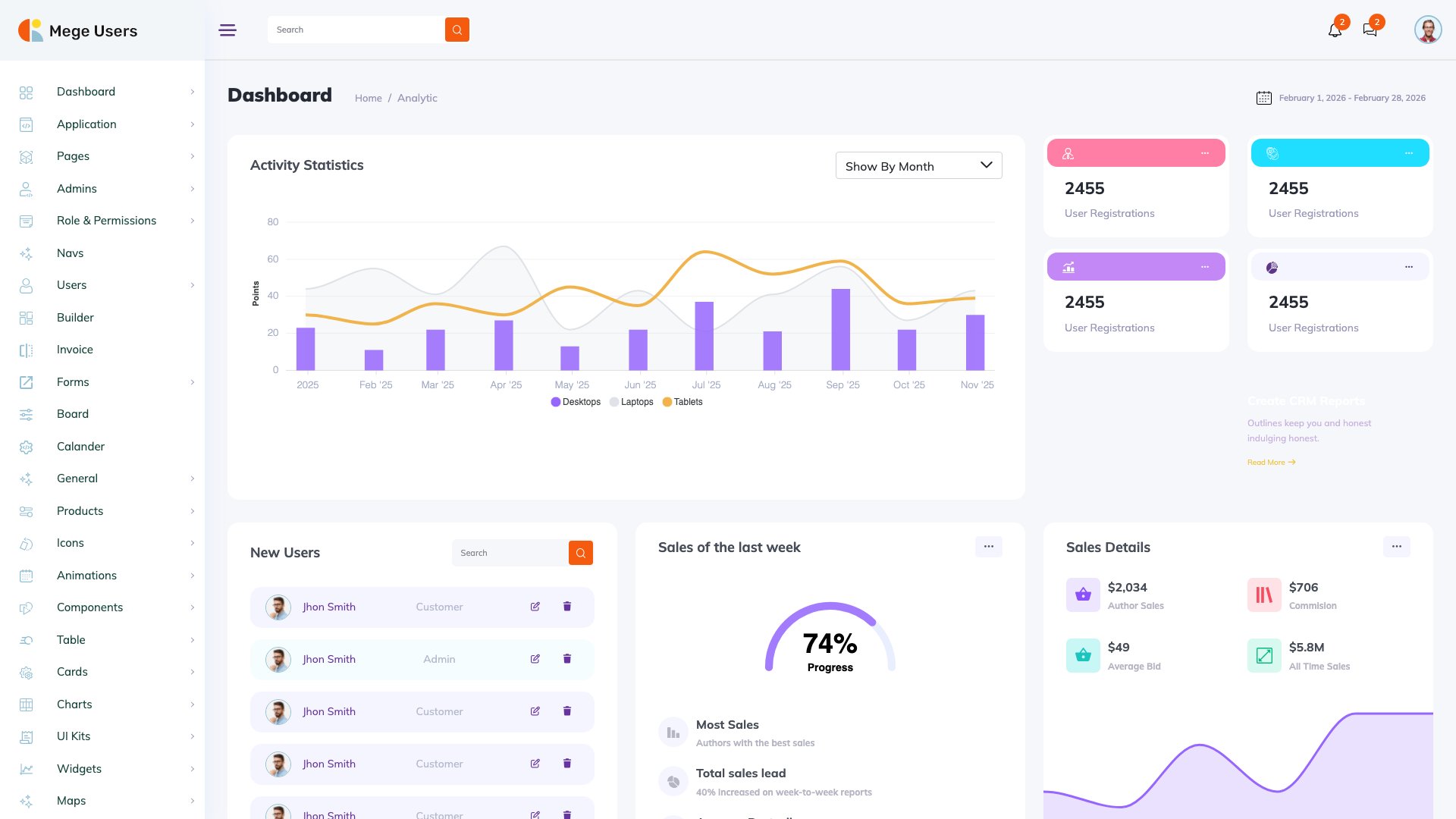 User Management Bootstrap dashboard template