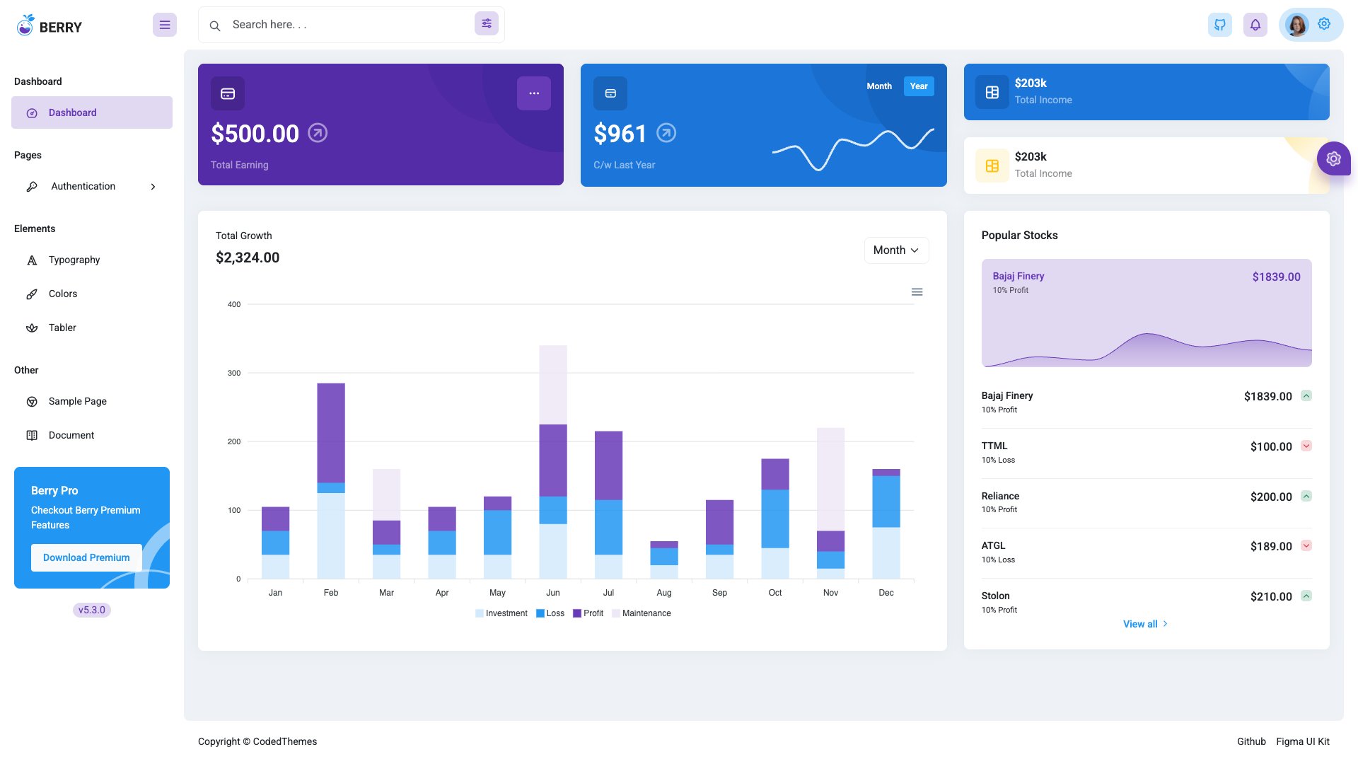 Berry Angular - Distinctive Bootstrap 5 admin dashboard with bold color palette by CodedThemes