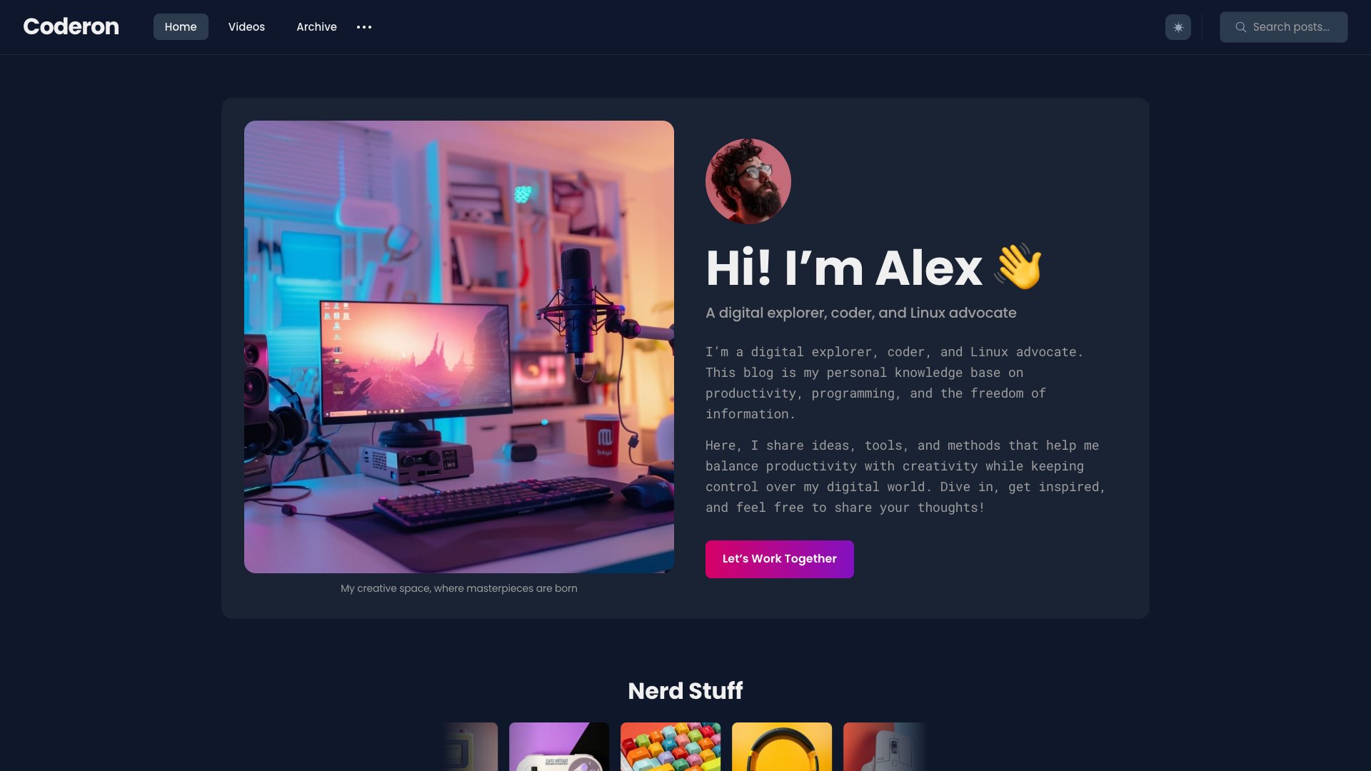 Coderon - Premium Modern Hugo Blog Theme for Developers with Syntax Highlighting Dark Mode and Lazy Loading