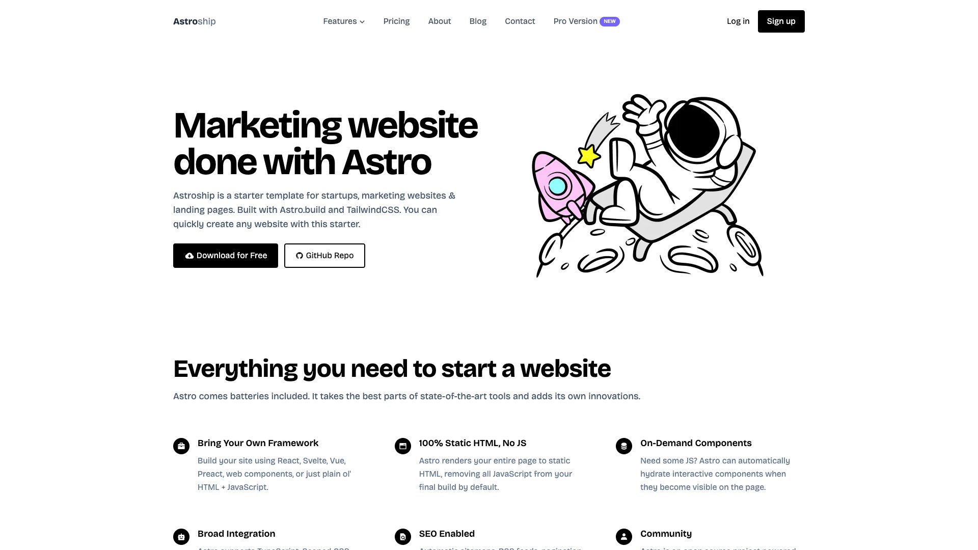 Astroship - Astro + Tailwind CSS starter for startups