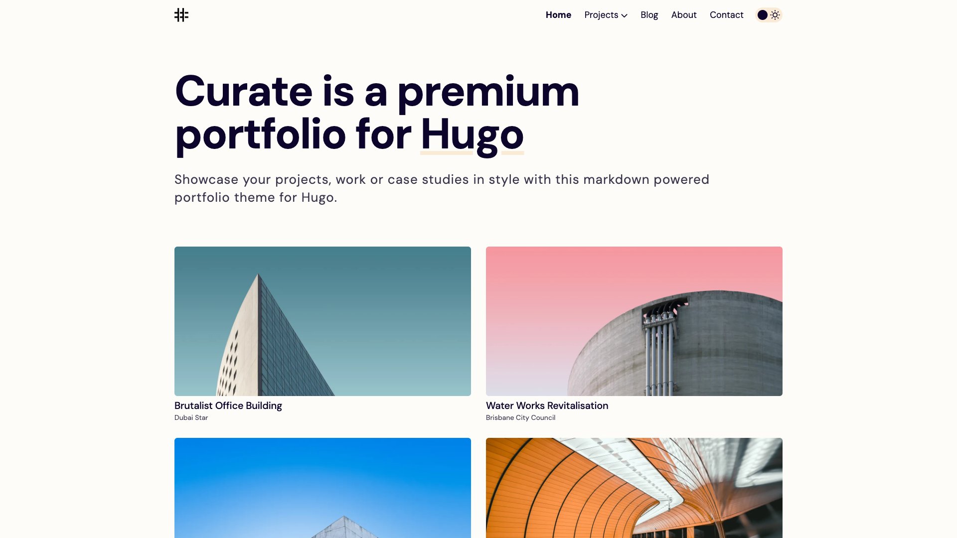 Hugo Curate - Premium Portfolio Theme with Multiple Project Layouts Dark Mode and Privacy-First Design