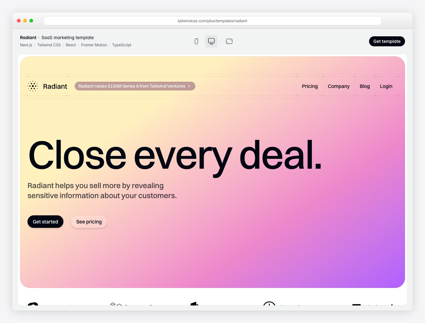 Radiant - Official Tailwind Plus SaaS Template with Next.js, Animated Bento Cards, and Sanity CMS Blog
