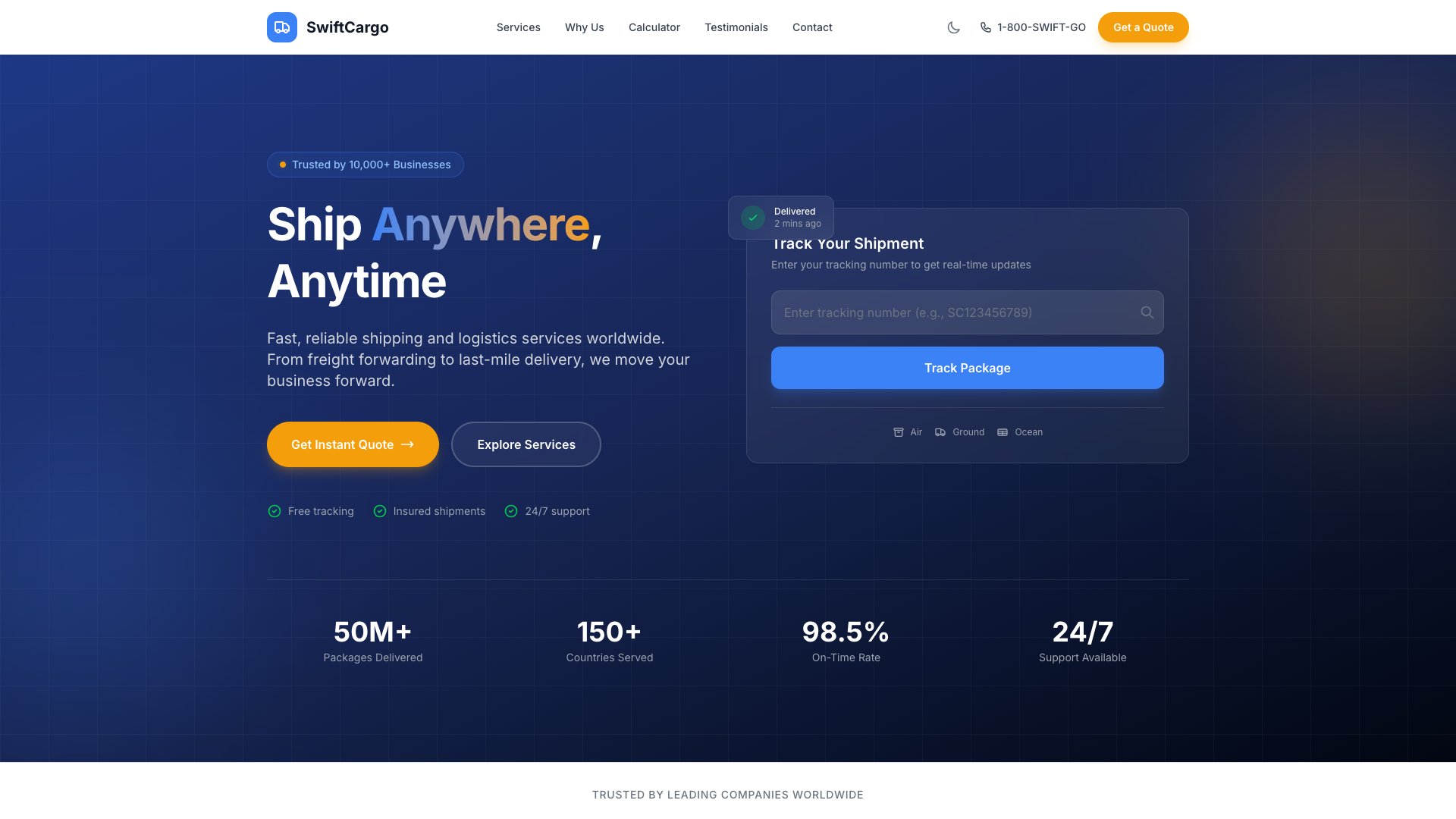LogiTrans - Premium Astro Logistics Template with Service Types, Shipping Calculator, and Global Coverage Map