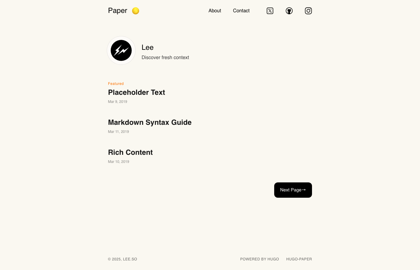 Hugo Paper Theme - Free Minimalist Blog Theme with Four Color Schemes and RTL Support