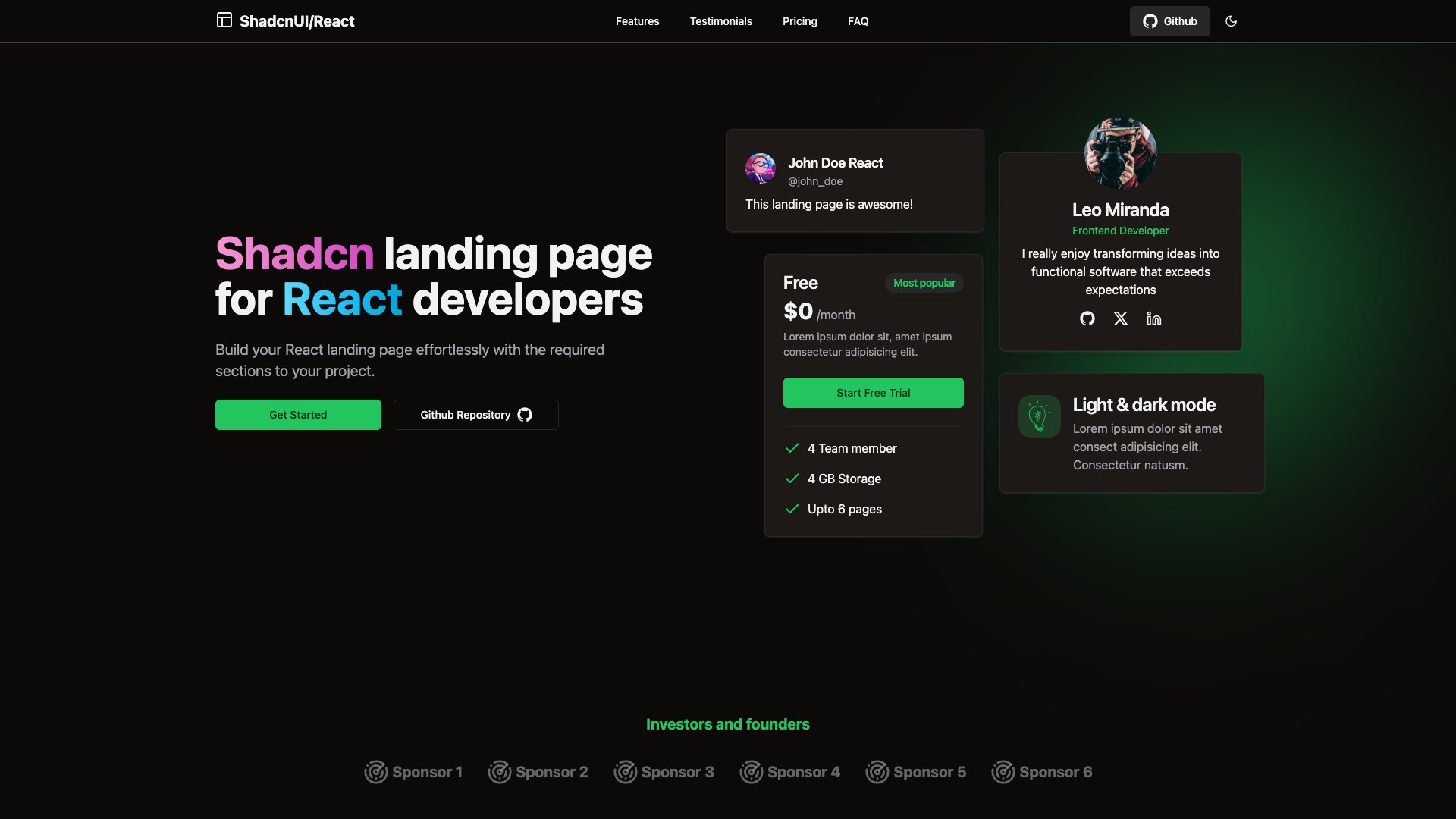Shadcn Landing Page - Modern React landing page with shadcn/ui