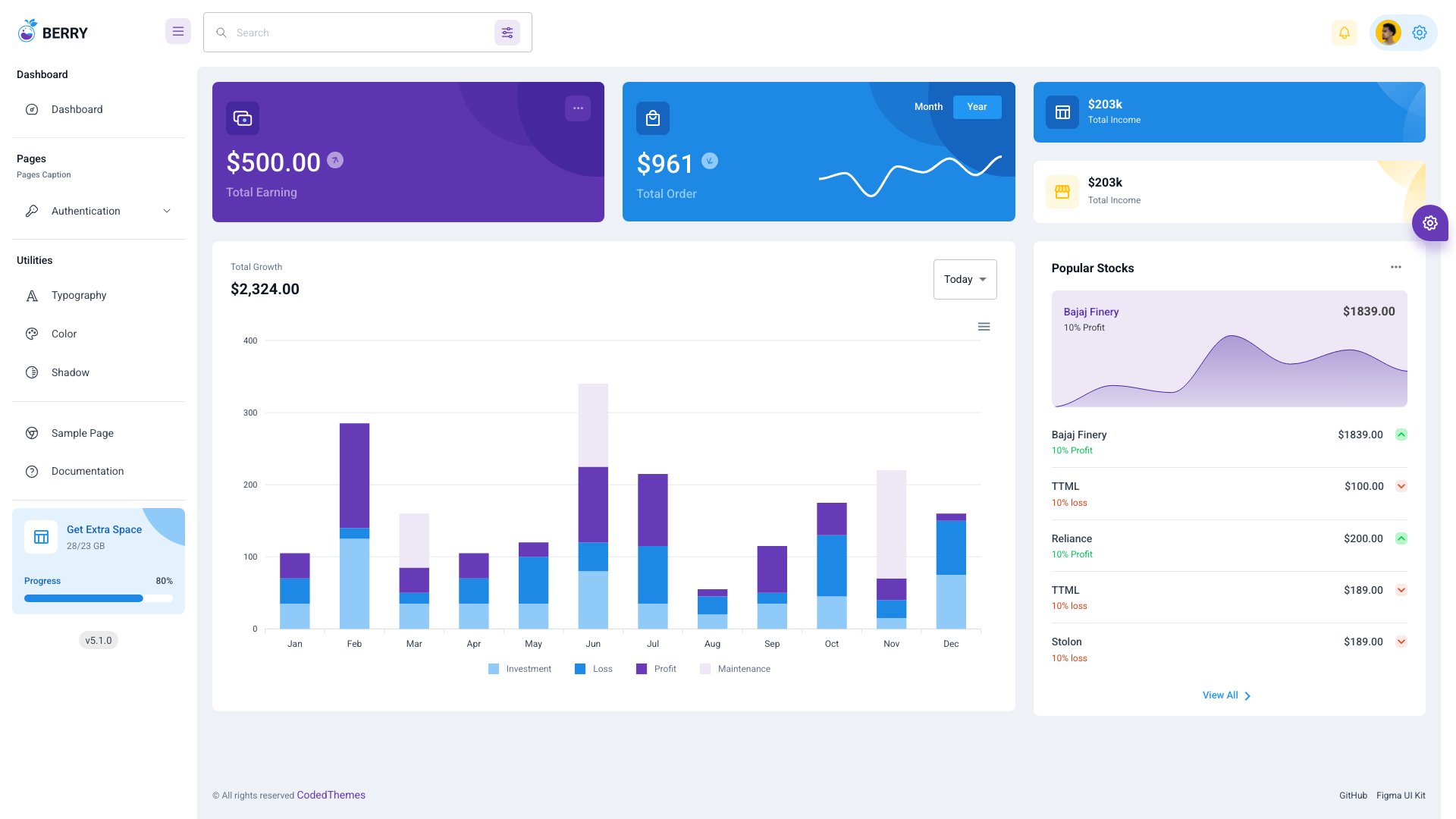 Berry Dashboard - Free React MUI admin template