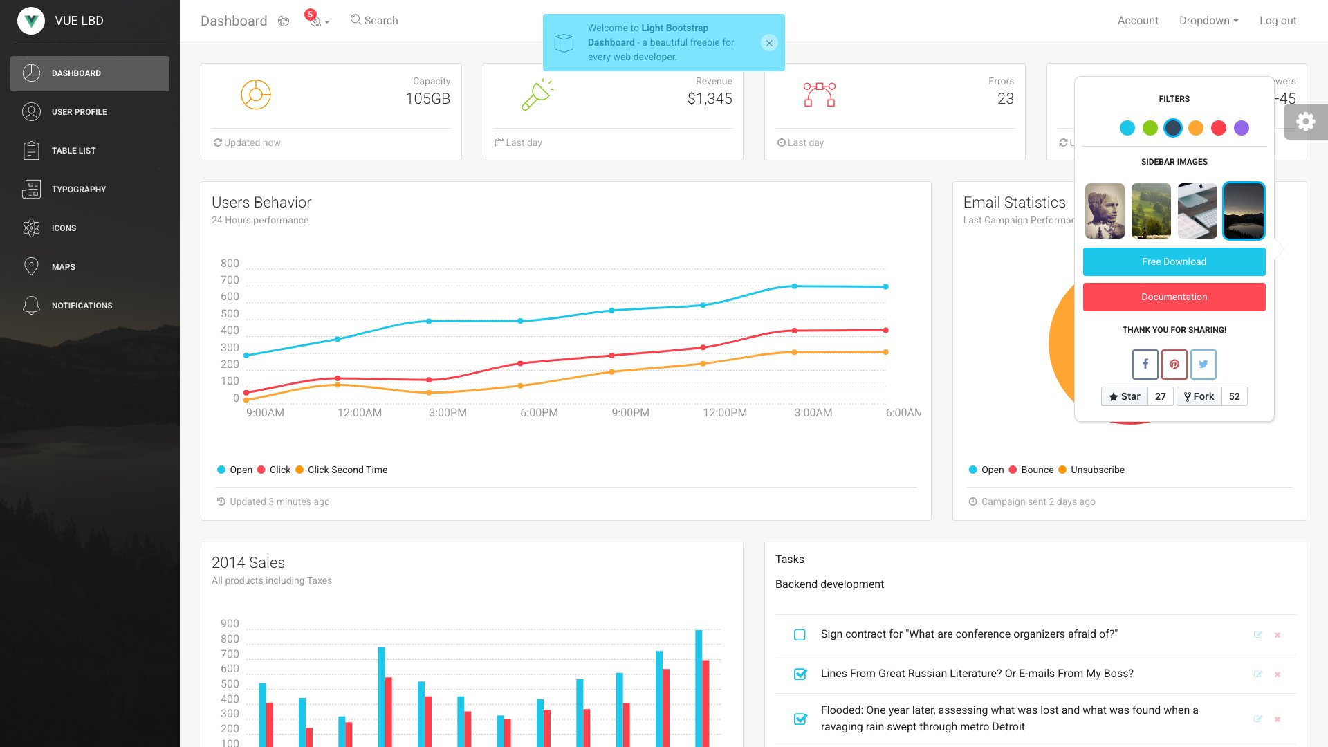 Vue Light Bootstrap Dashboard free template