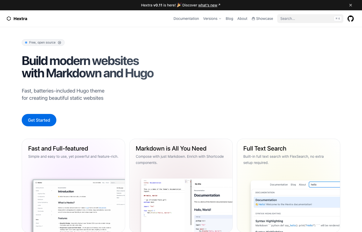 Hextra Hugo Theme - Free Nextra Inspired Documentation Theme with Tailwind CSS and FlexSearch