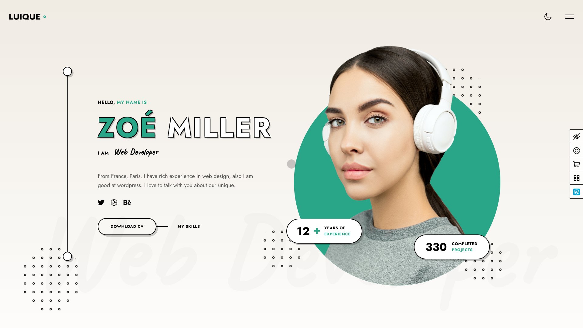 Luique - Premium Personal Portfolio Jekyll Theme with Dark Light Switcher Parallax Effects and Portfolio Filters