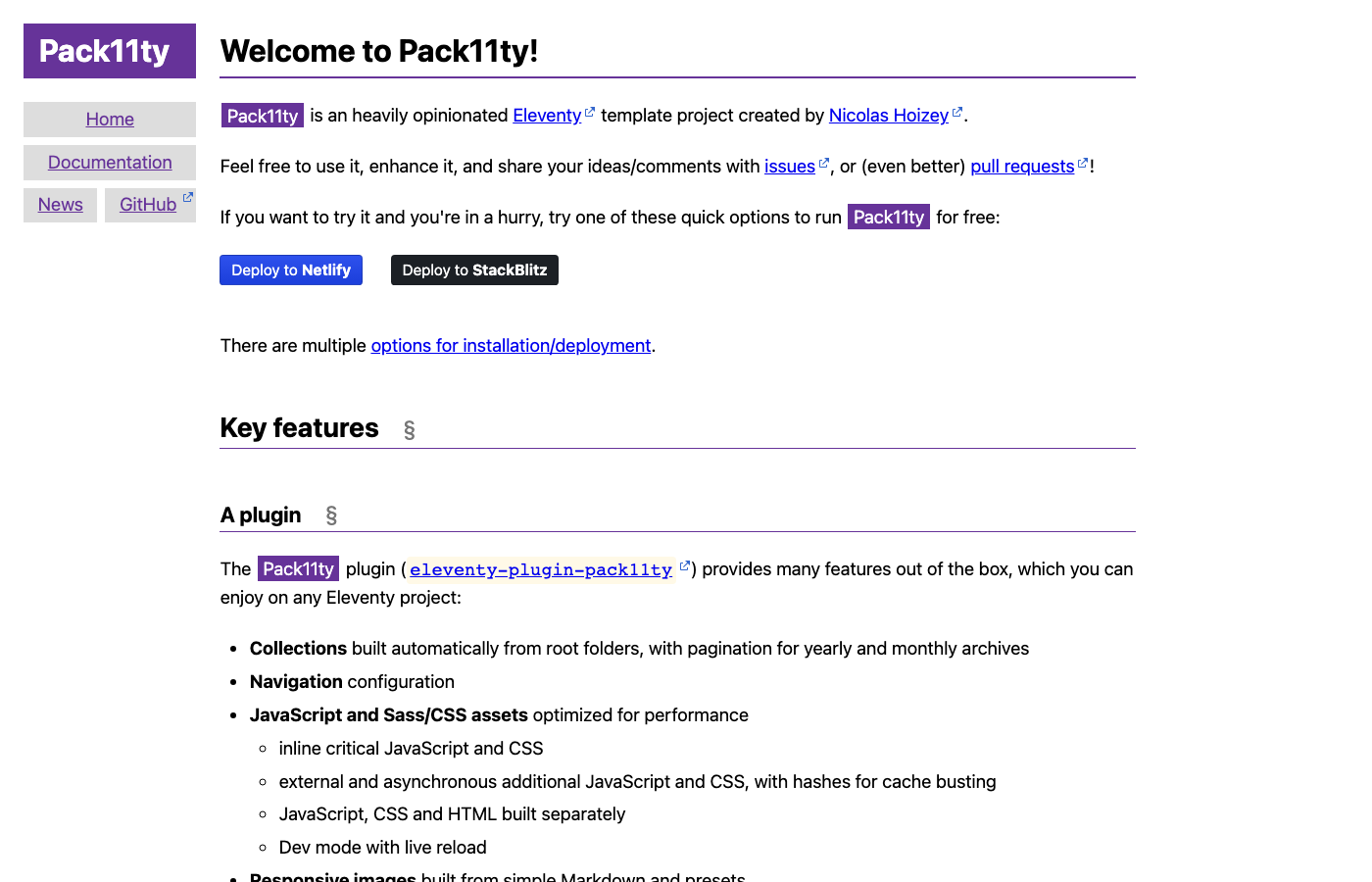 Pack11ty - Feature-Rich 11ty Starter with Auto-Generated Archives, PWA Support, and Webmentions