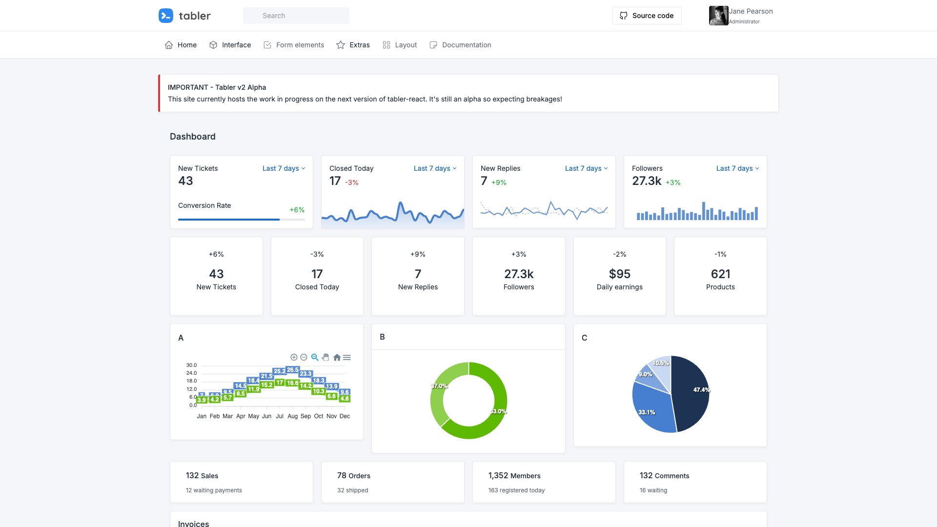 Tabler React - React component wrappers for the Tabler UI kit