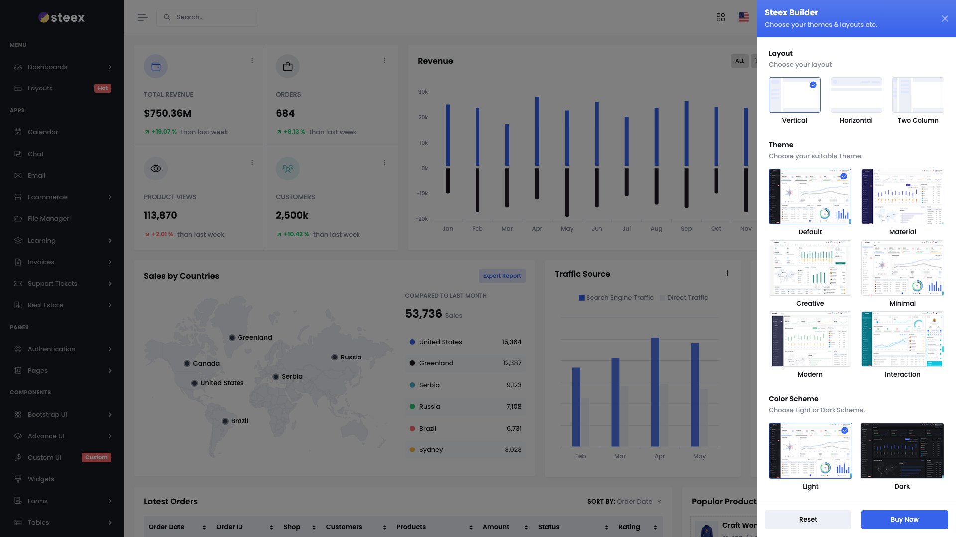 Steex Node.js - Modern Bootstrap 5 admin dashboard with 6 theme variants and built-in apps
