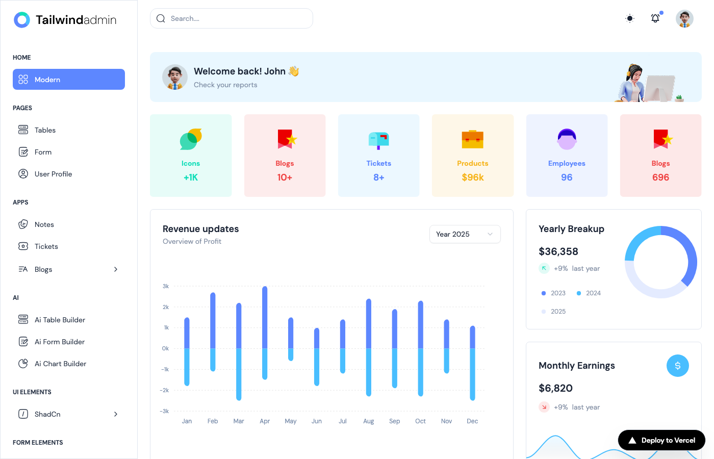 Tailwind Admin - Multi-framework Shadcn Dashboard for React, Next.js, Vue, and Angular