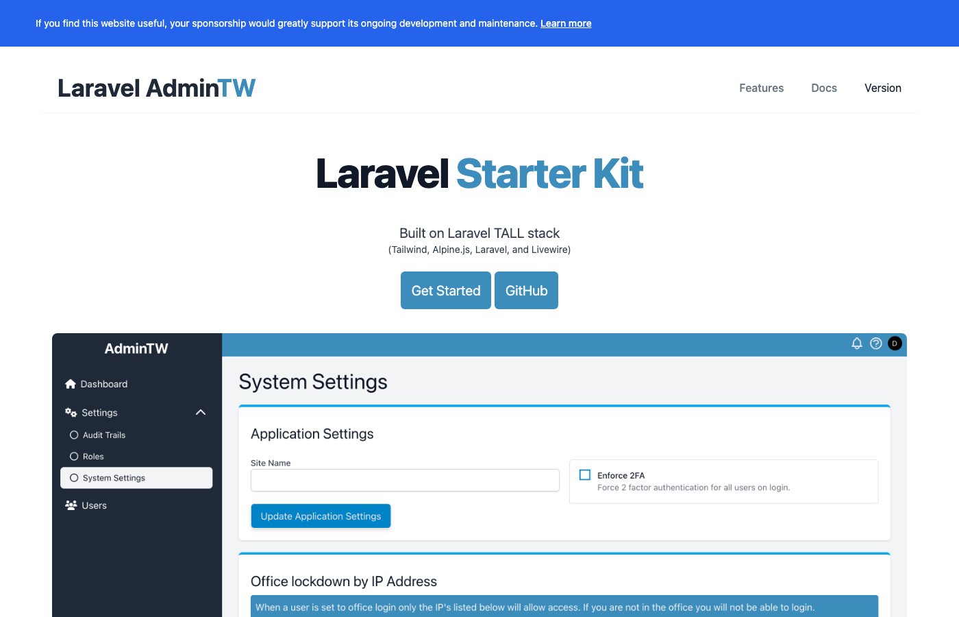 Laravel AdminTW - TALL Stack Admin Starter Kit with Dark Mode