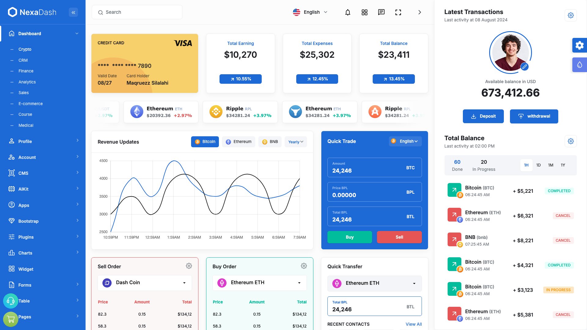 NexaDash Node.js - Bootstrap admin dashboard with multiple sidebar layouts, charts, and dark mode