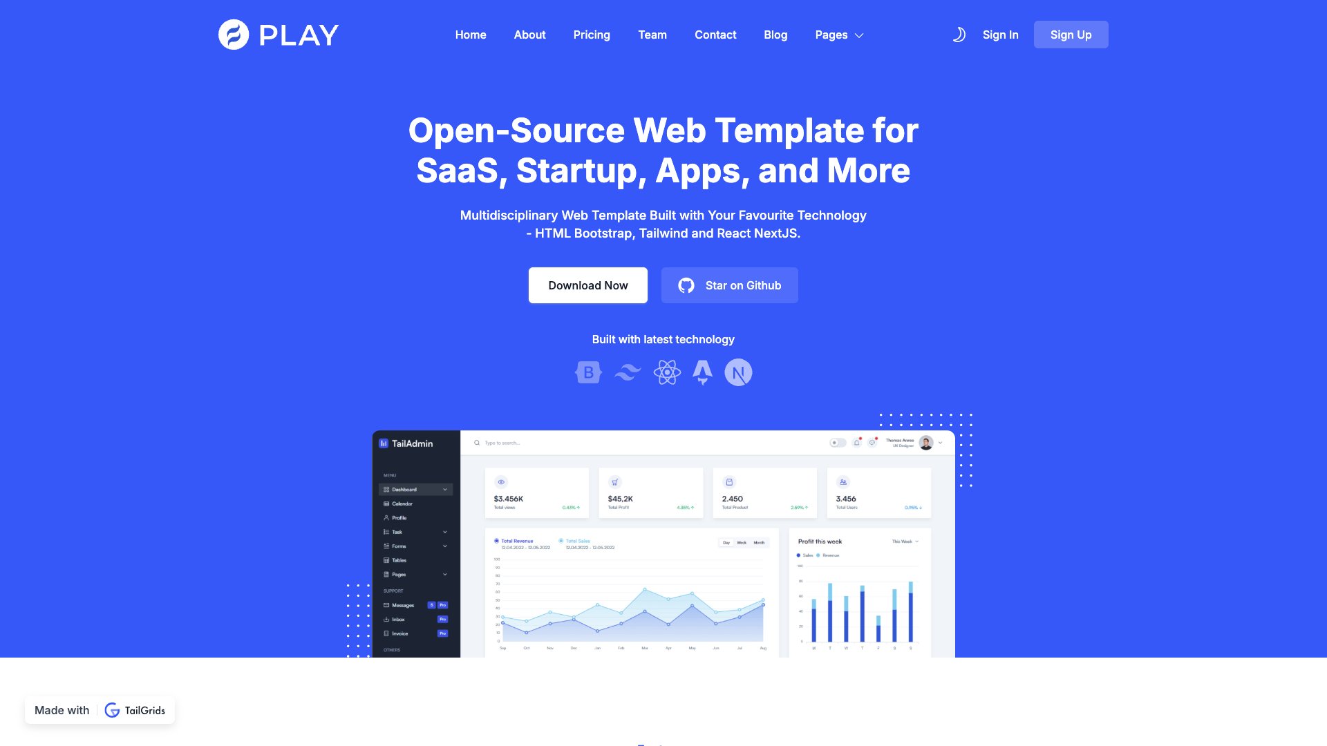 Play Tailwind - Complete startup landing page by TailGrids