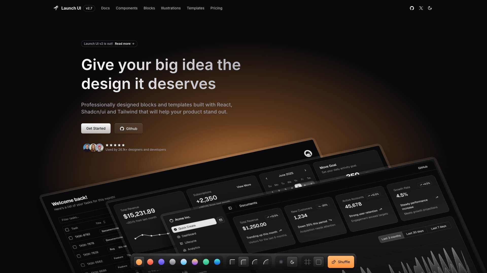 Launch UI - Copy-paste landing page components with shadcn/ui