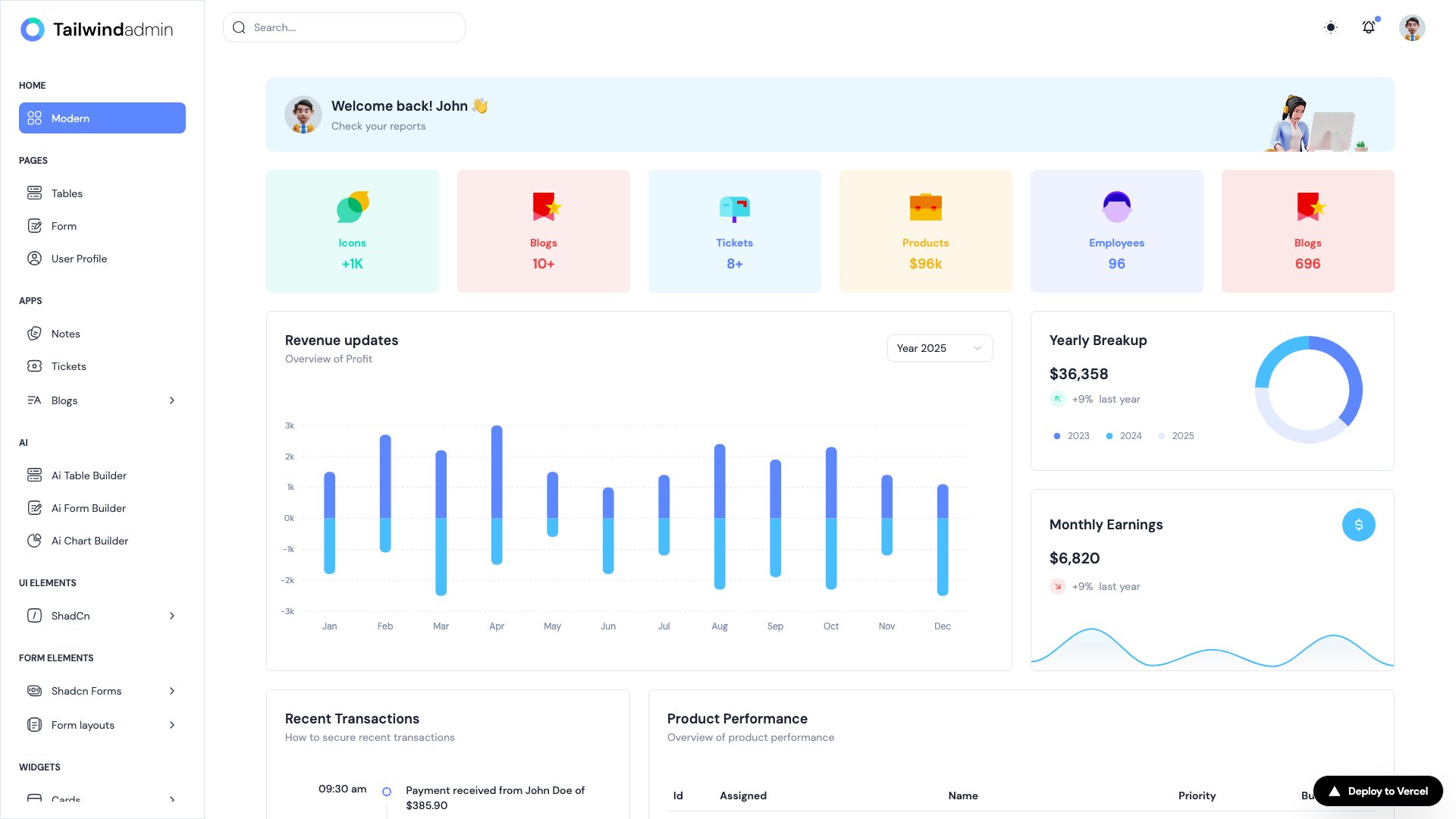Tailwind Admin - Multi-framework Shadcn Dashboard for React, Next.js, Vue, and Angular