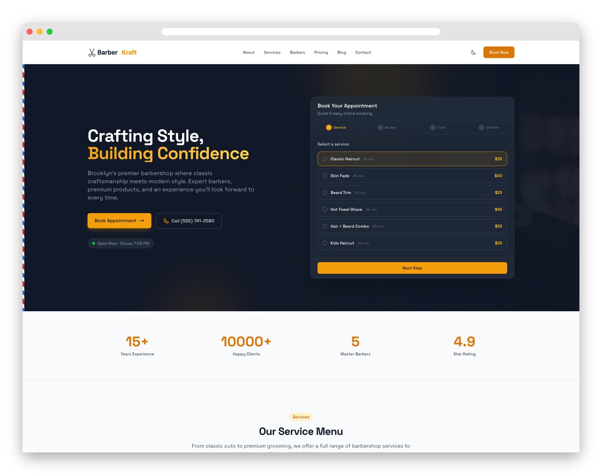 BarberKraft - Astro and Tailwind CSS Template