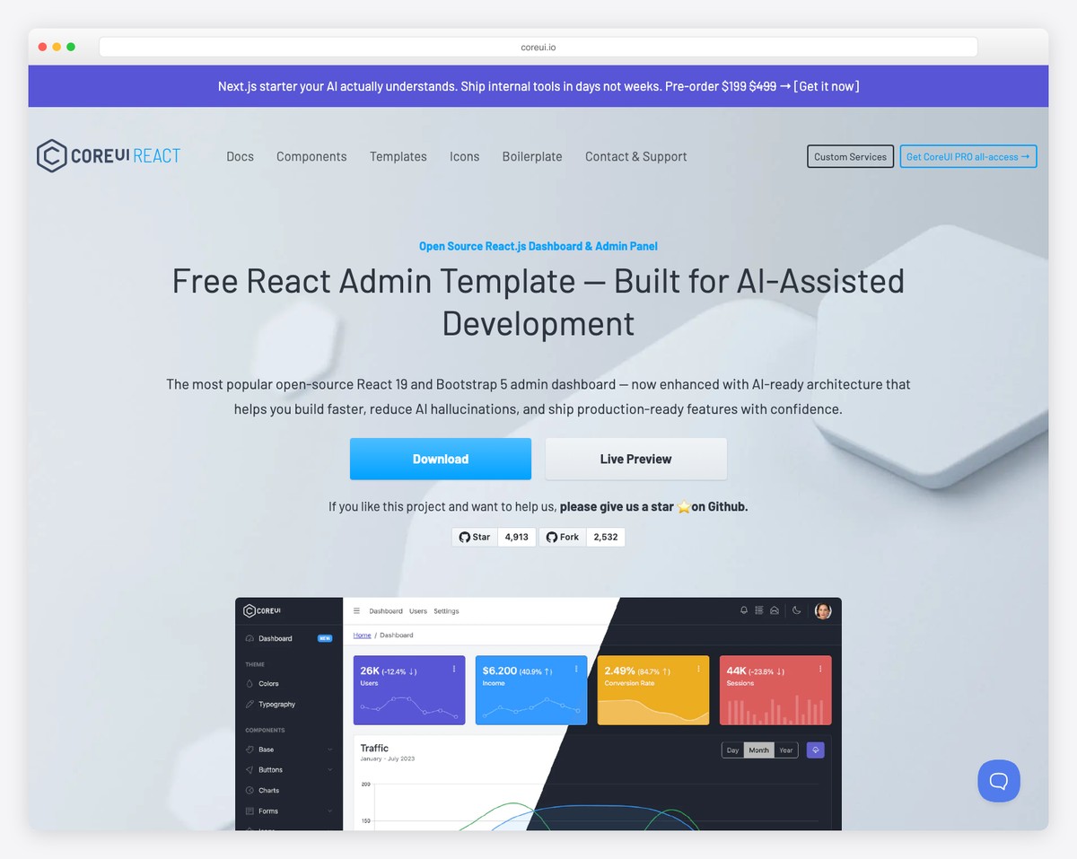 CoreUI Free React Admin Template - Bootstrap 5 powered admin dashboard