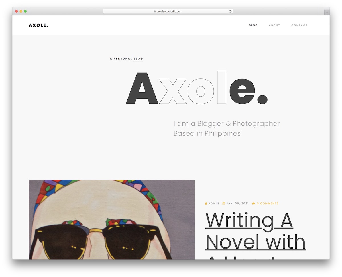 Axole free Bootstrap blog template