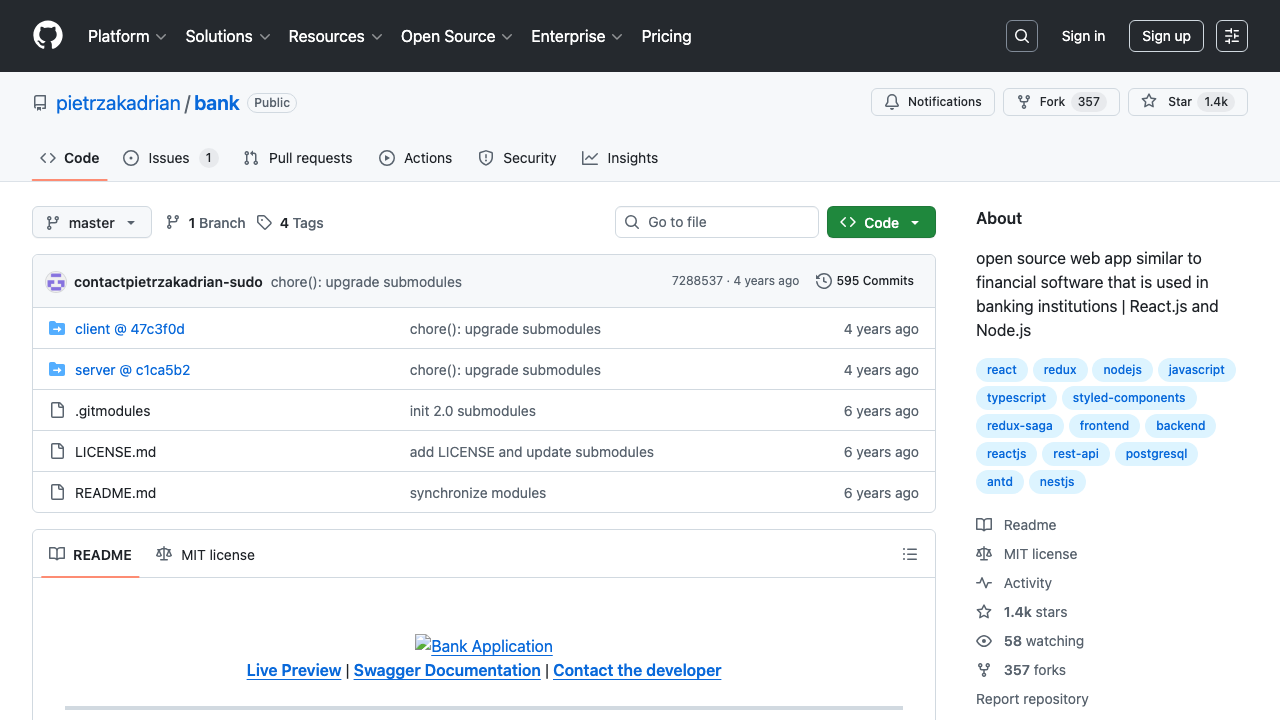 Bank - Open source full-stack banking application built with React and NestJS
