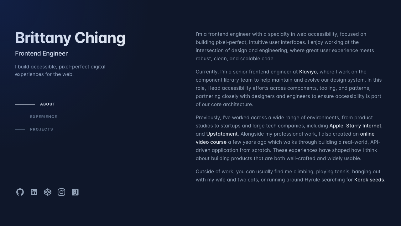 Brittany Chiang portfolio template built with Gatsby and Tailwind