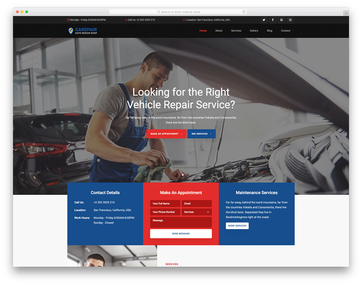 Carepair free Bootstrap 5 automotive template