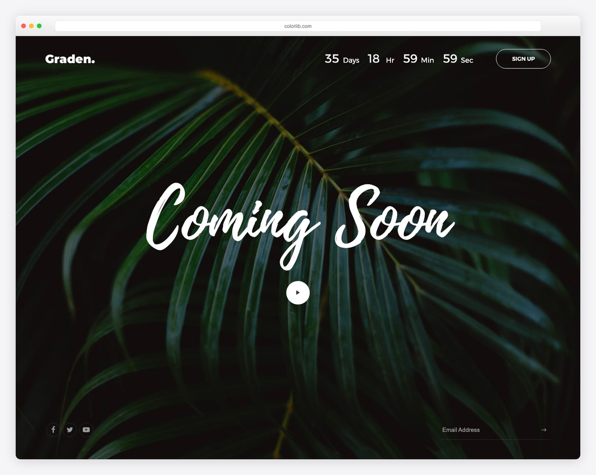 Coming Soon 13 template with clean white-space design, centered countdown, progress indicator and social sharing