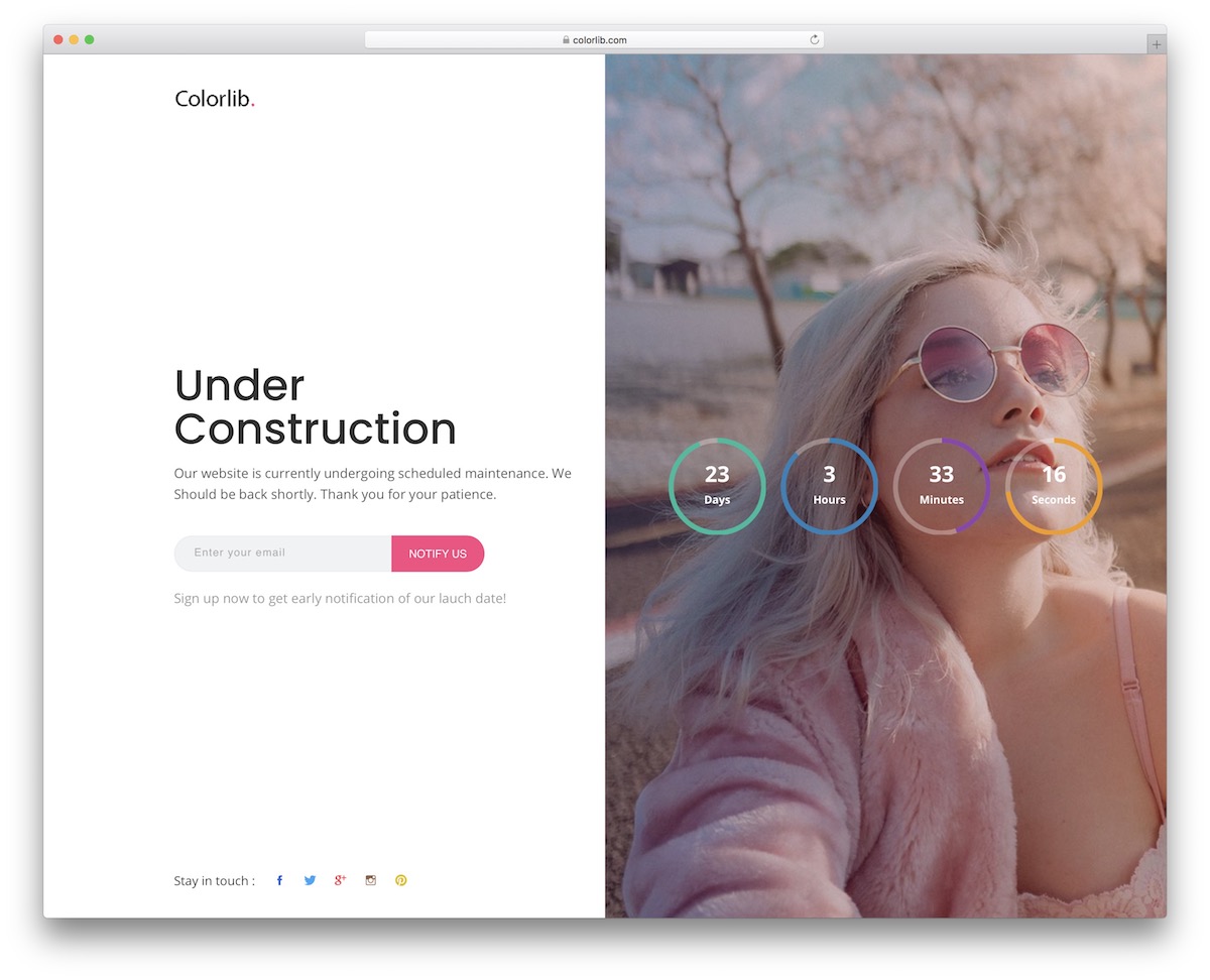 Coming Soon 16 template with split-screen layout